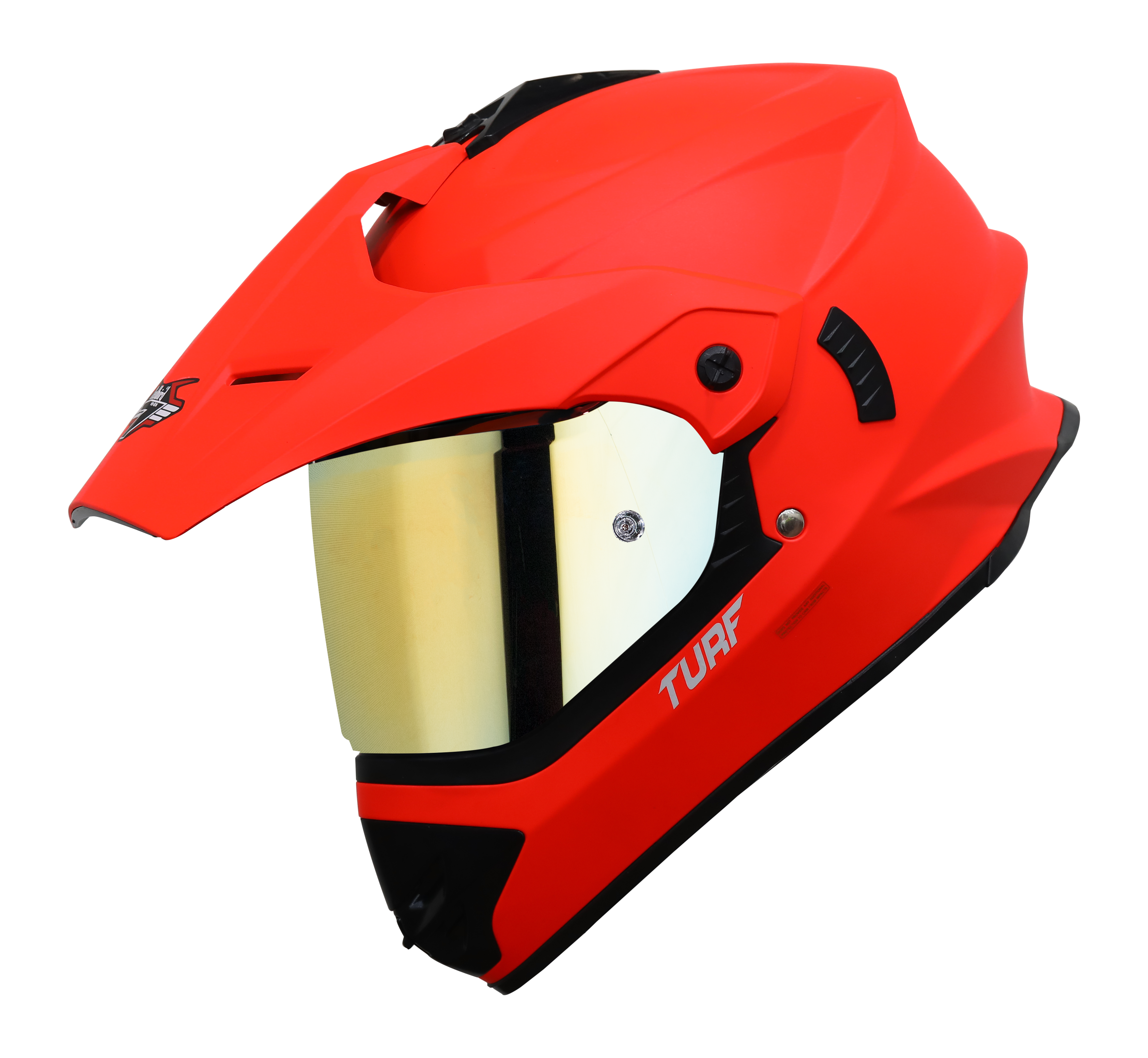 SB-42 Turf Single Visor Glossy Fluo Red With Anti-Fog Shield Chrome Gold Visor (With Extra Clear Visor)