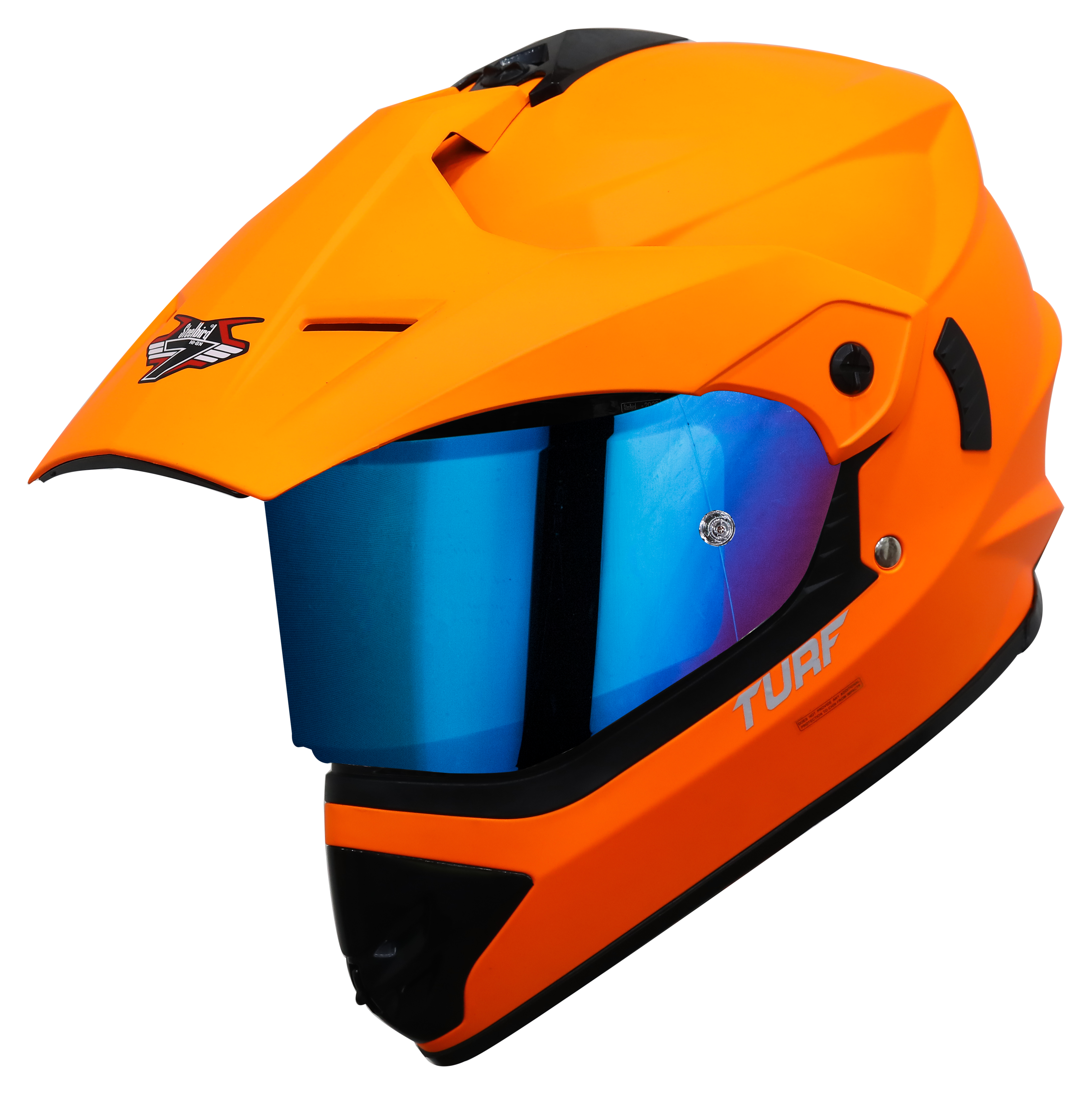 SB-42 Turf Single Visor Glossy Fluo Orange With Anti-Fog Shield Chrome Blue Visor (With Extra Clear Visor)