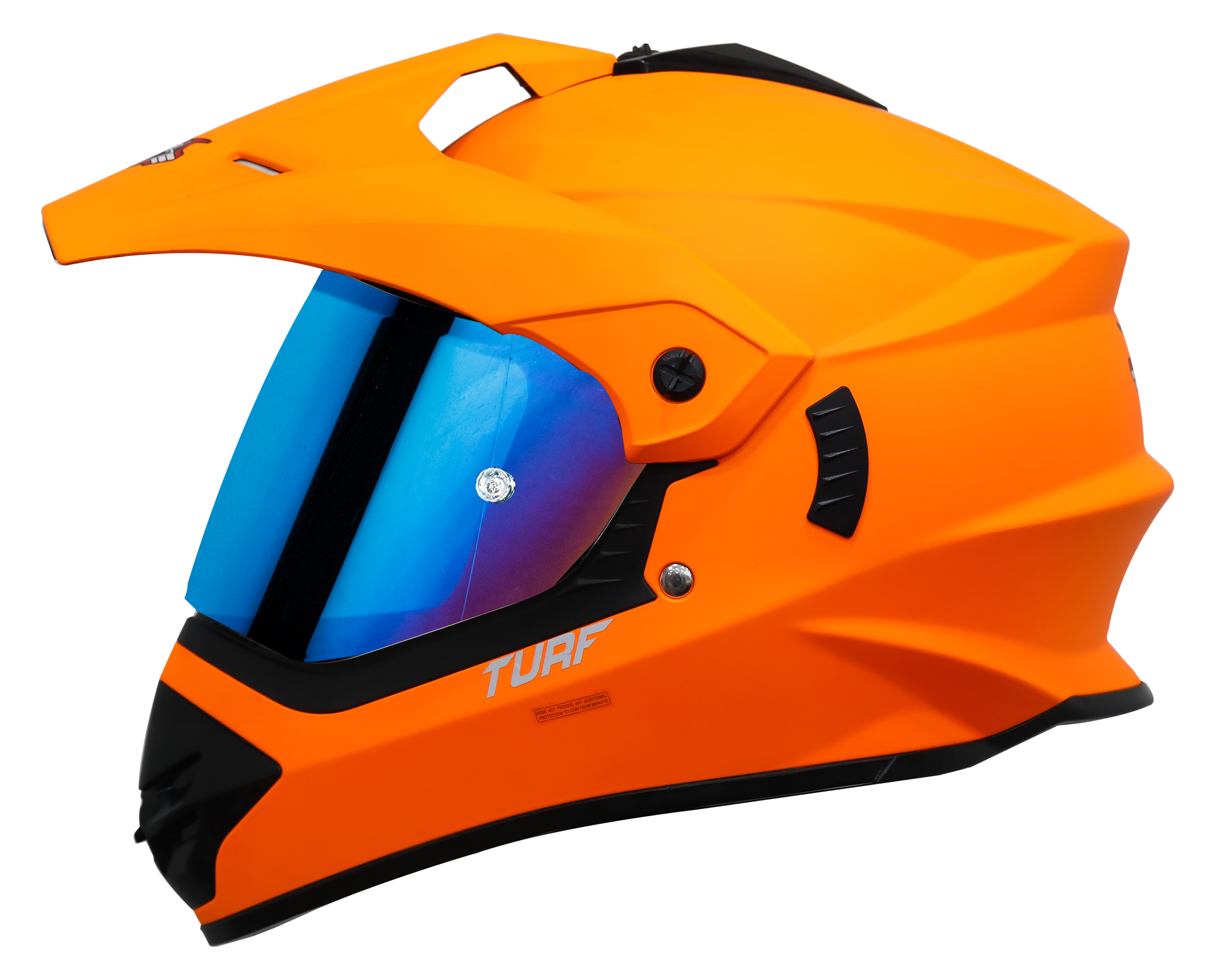 SB-42 Turf Single Visor Glossy Fluo Orange With Anti-Fog Shield Chrome Blue Visor (With Extra Clear Visor)