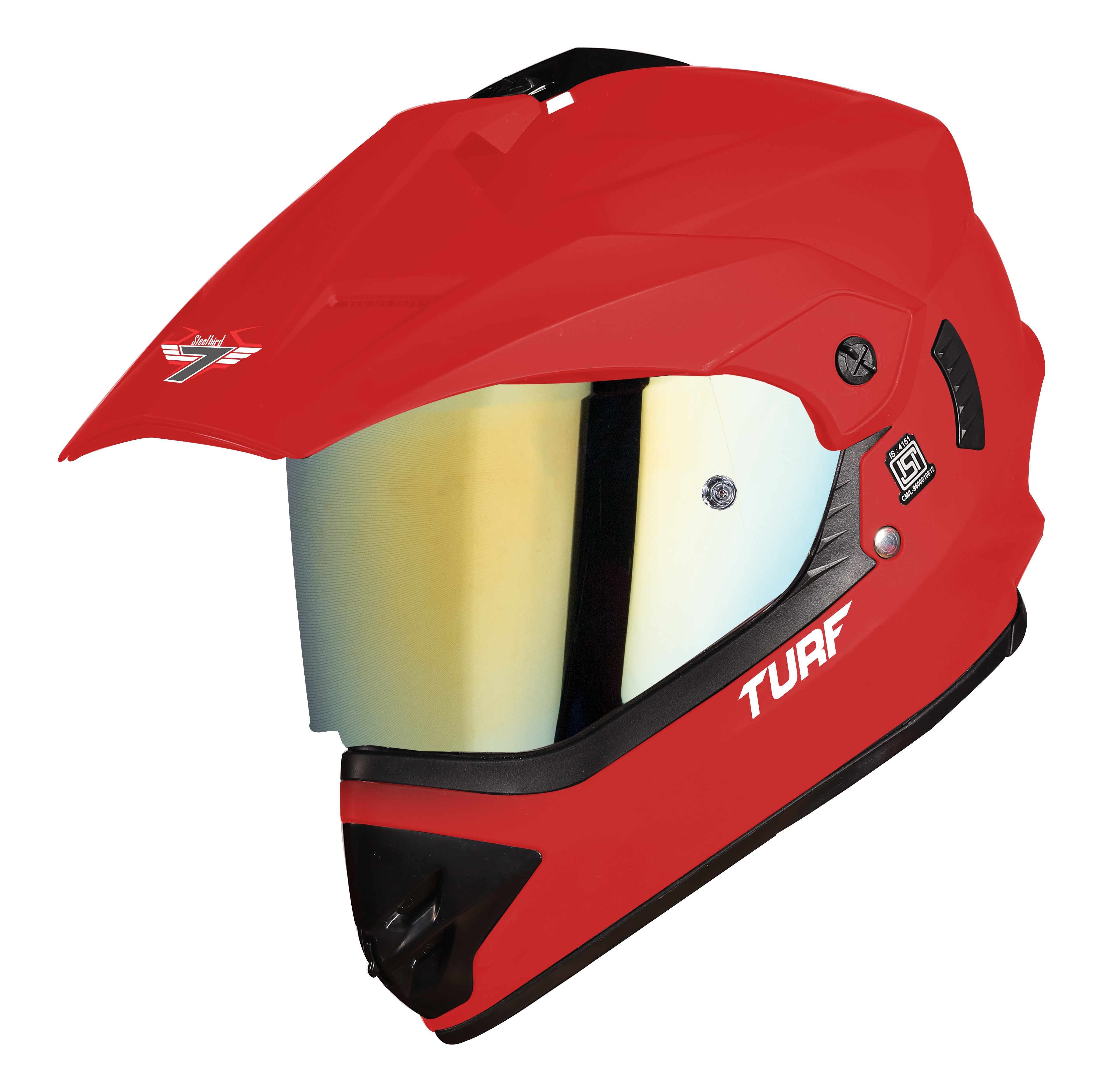 SB-42 Turf Single Visor Mat Sports Red With Anti-Fog Shield Chrome Gold Visor (With Extra Clear Visor)