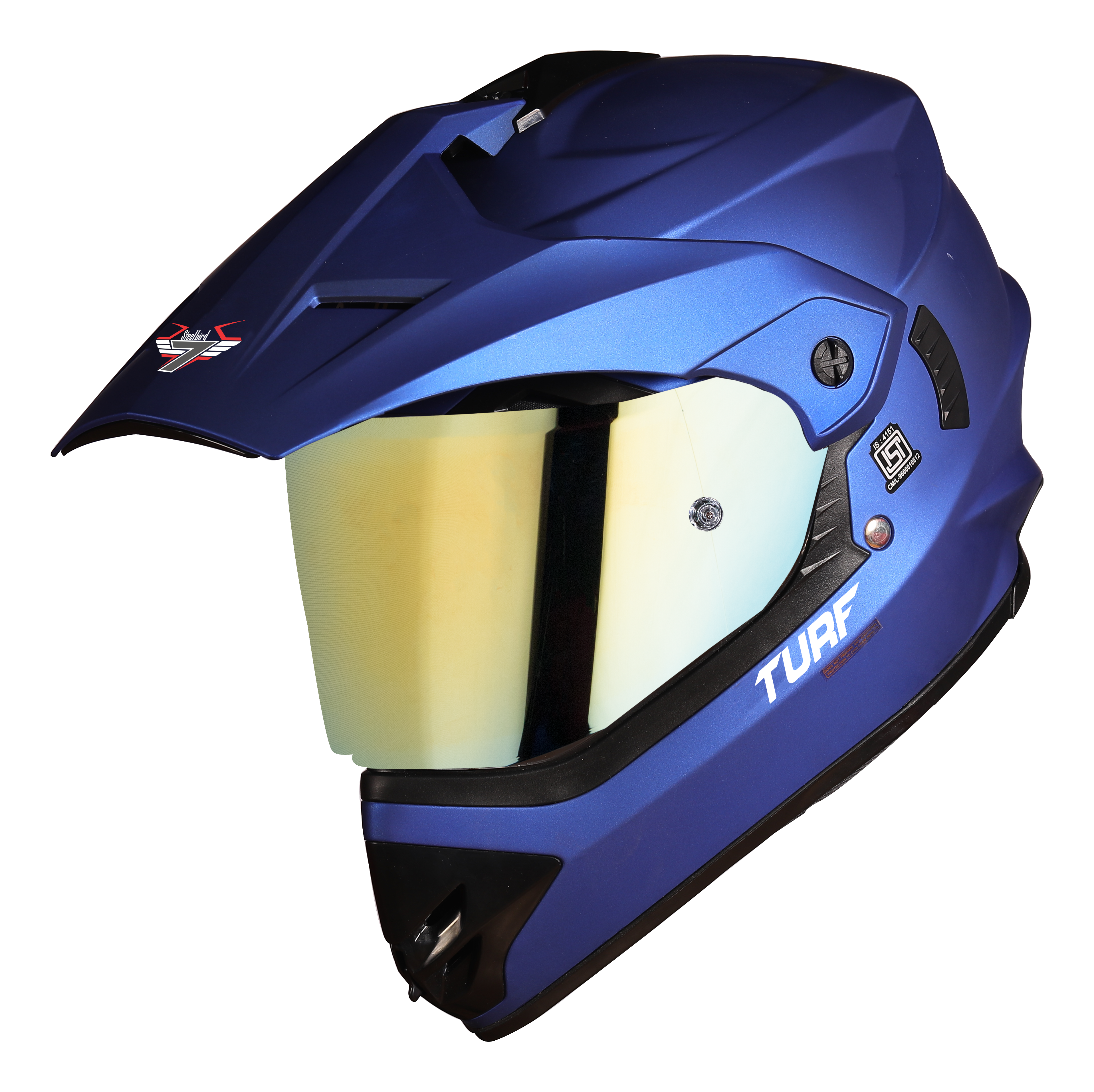 SB-42 Turf Single Visor Mat Y.Blue With Anti-Fog Shield Chrome Gold Visor (With Extra Clear Visor)