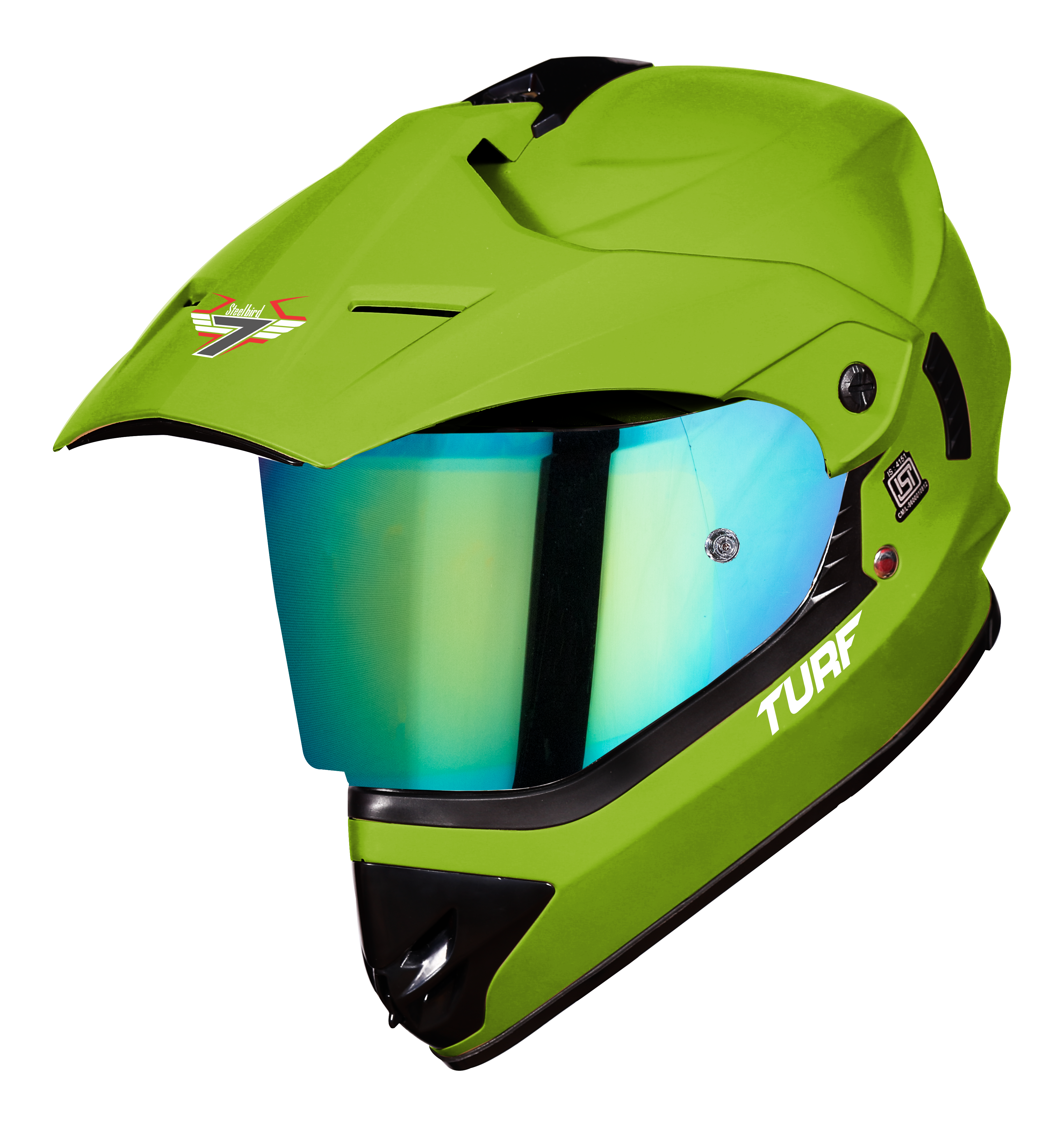 SB-42 Turf Single Visor Mat Y.Green With Anti-Fog Shield Chrome Rainbow Visor (With Extra Clear Visor)