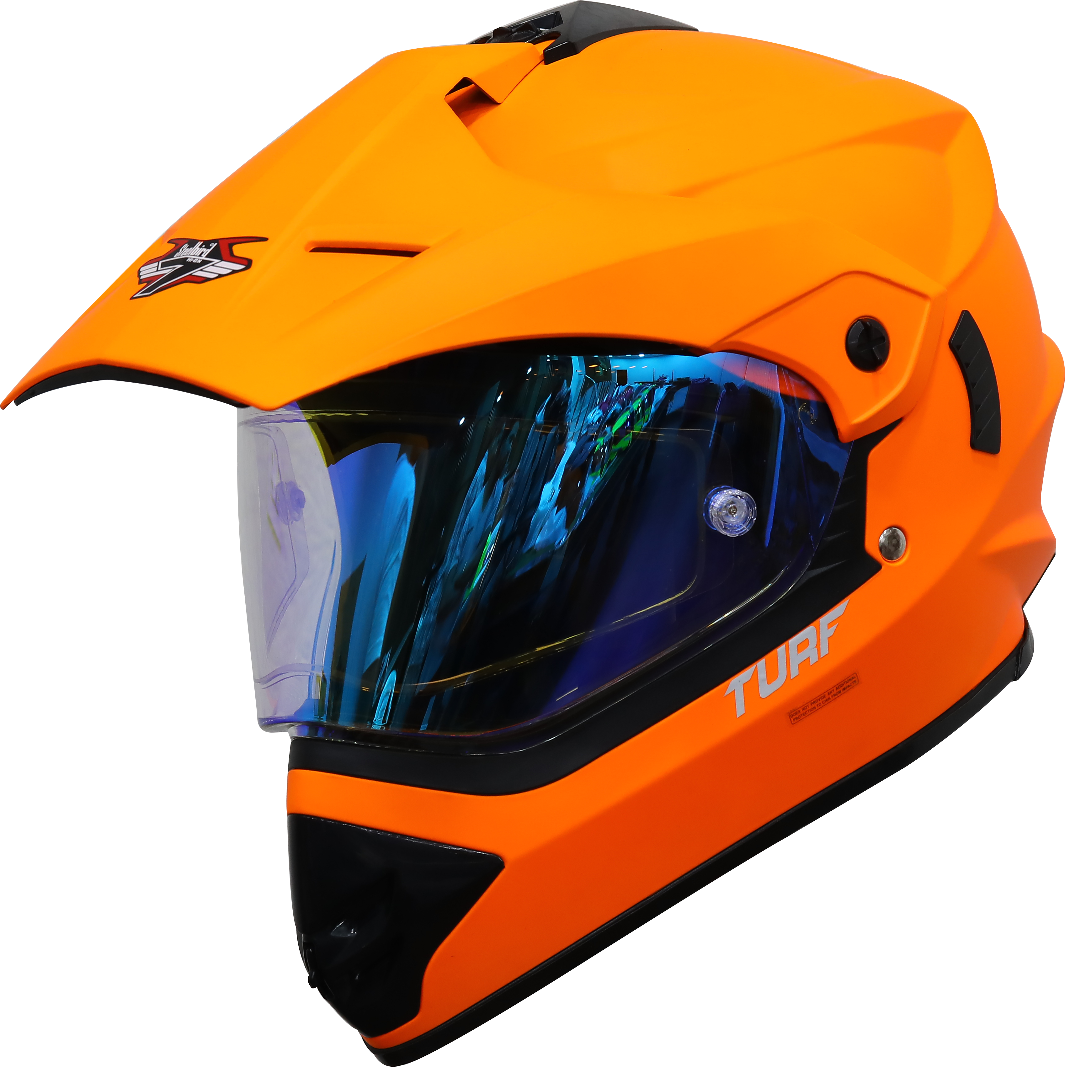 SB-42 Turf Single Visor Glossy Fluo Orange With Anti-Fog Shield Night Vision Blue Visor (With Extra Clear Visor)