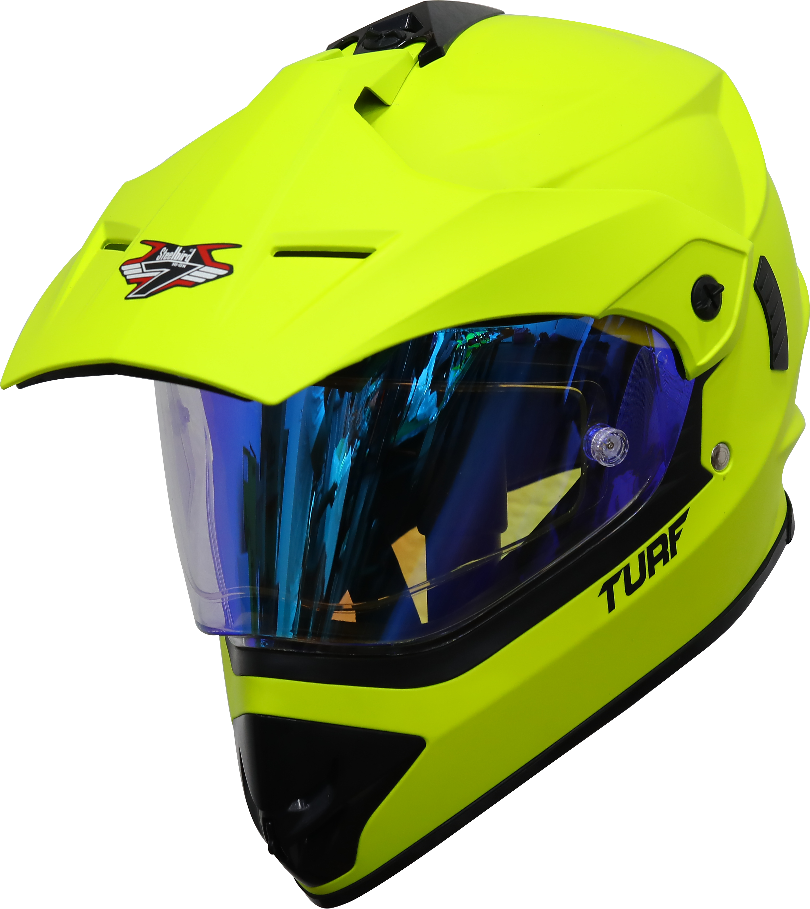 SB-42 Turf Single Visor Glossy Fluo Neon With Anti-Fog Shield Night Vision Blue Visor (With Extra Clear Visor)