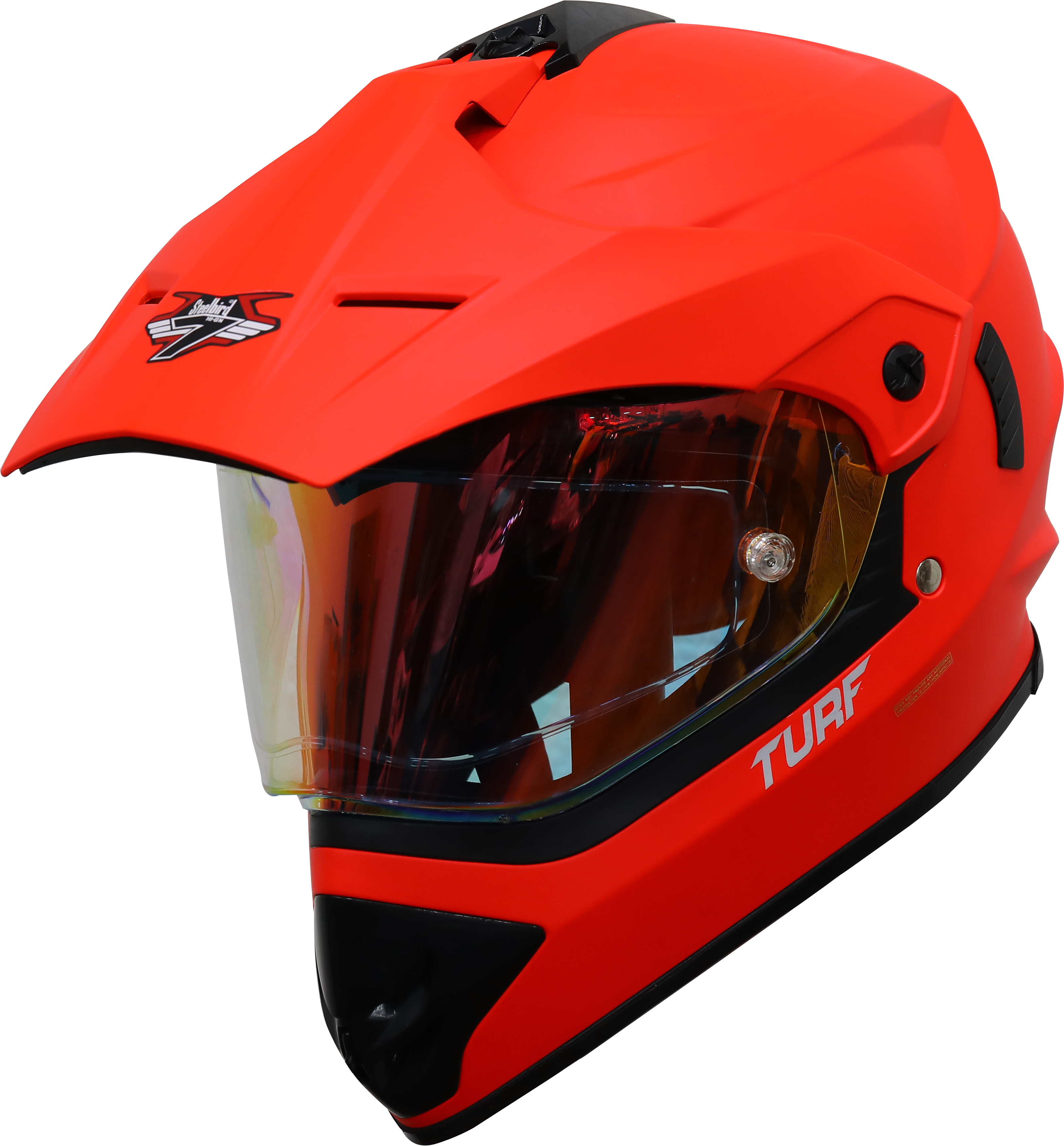 SB-42 Turf Single Visor Glossy Fluo Red With Anti-Fog Shield Night Vision Gold Visor (With Extra Clear Visor)