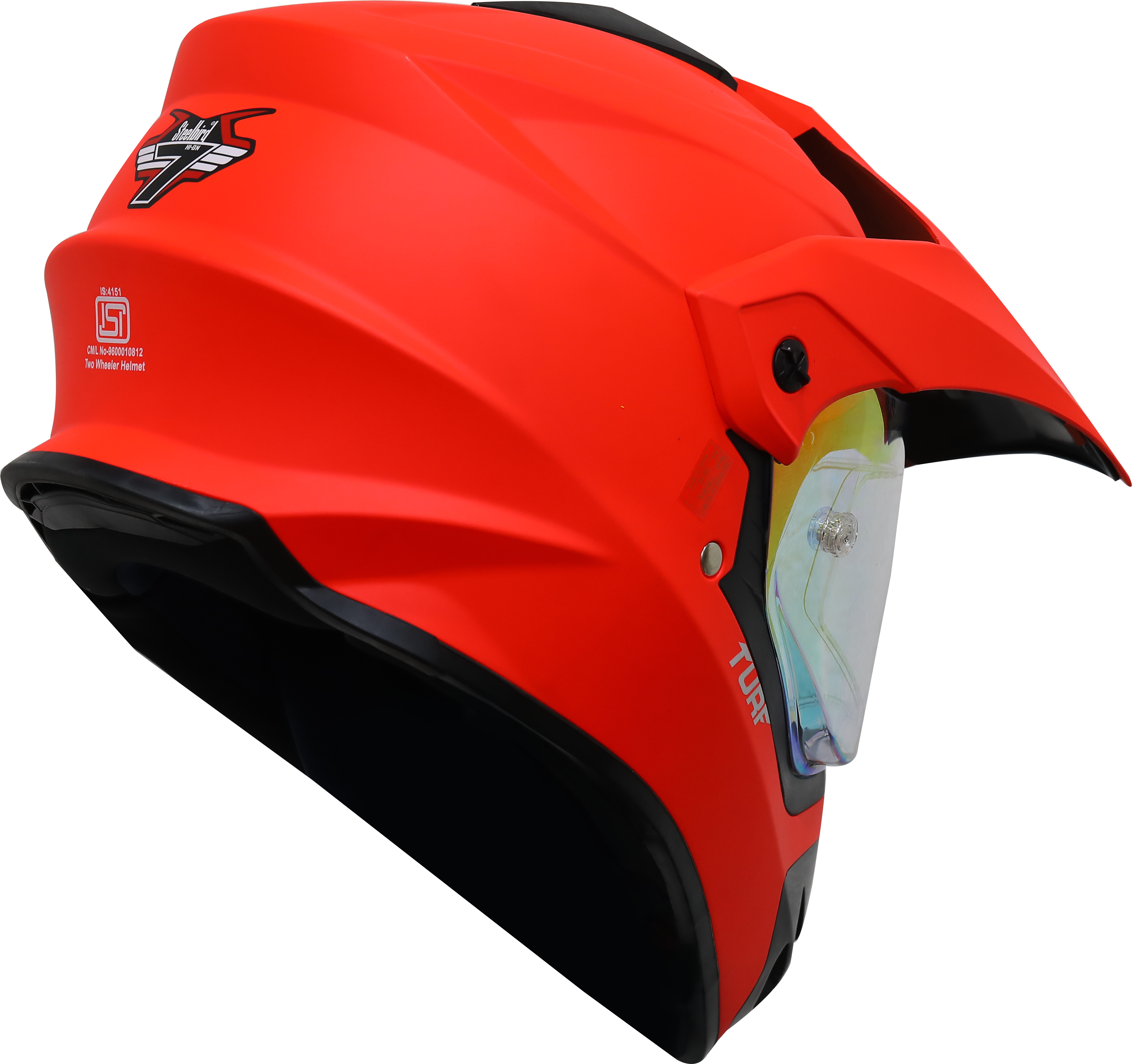 SB-42 Turf Single Visor Glossy Fluo Red With Anti-Fog Shield Night Vision Gold Visor (With Extra Clear Visor)