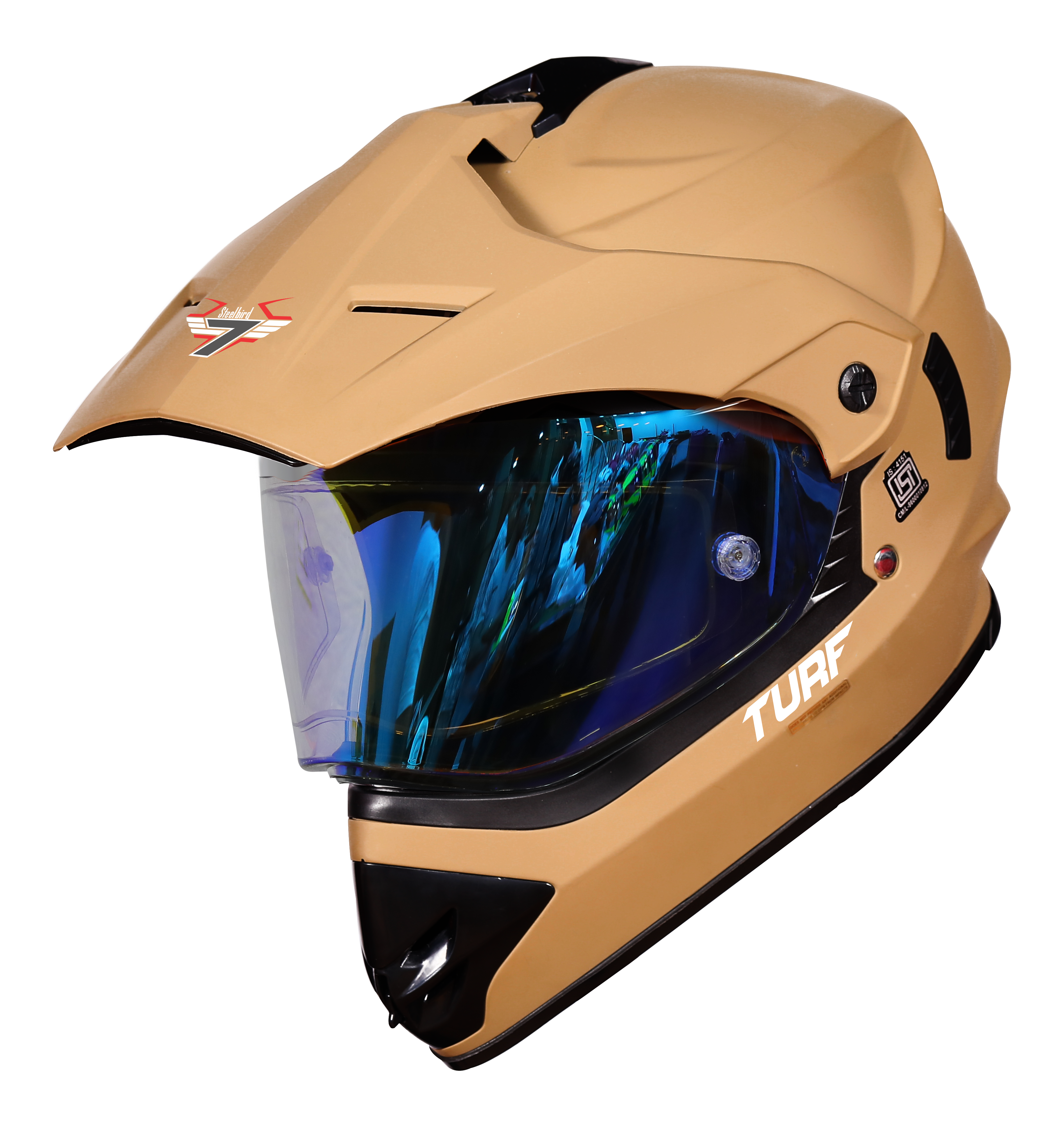 SB-42 Turf Single Visor Mat Desert Storm With Anti-Fog Shield Night Vision Blue Visor (With Extra Clear Visor)