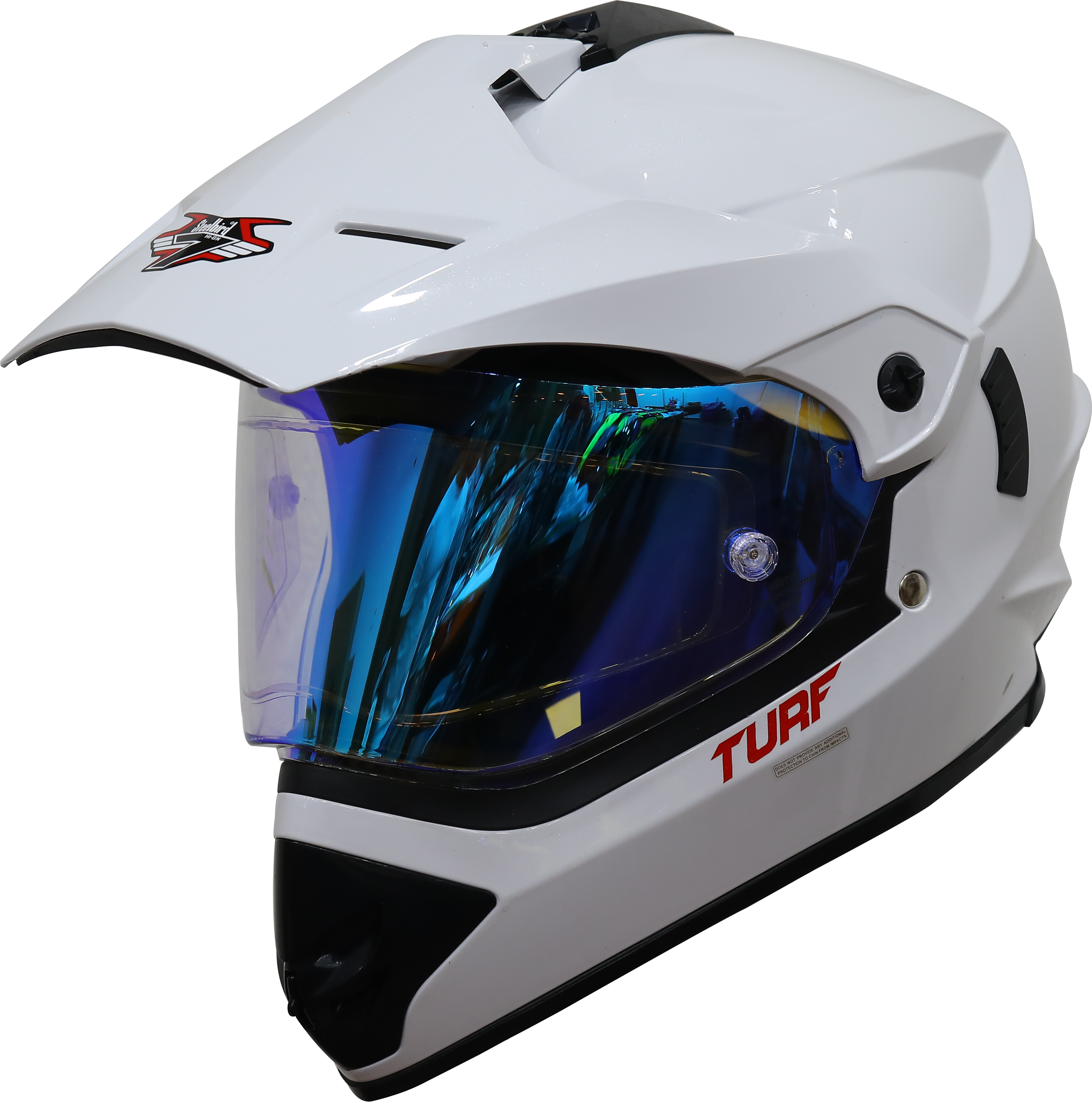 SB-42 Turf Single Visor Mat White With Anti-Fog Shield Night Vision Blue Visor (With Extra Clear Visor)