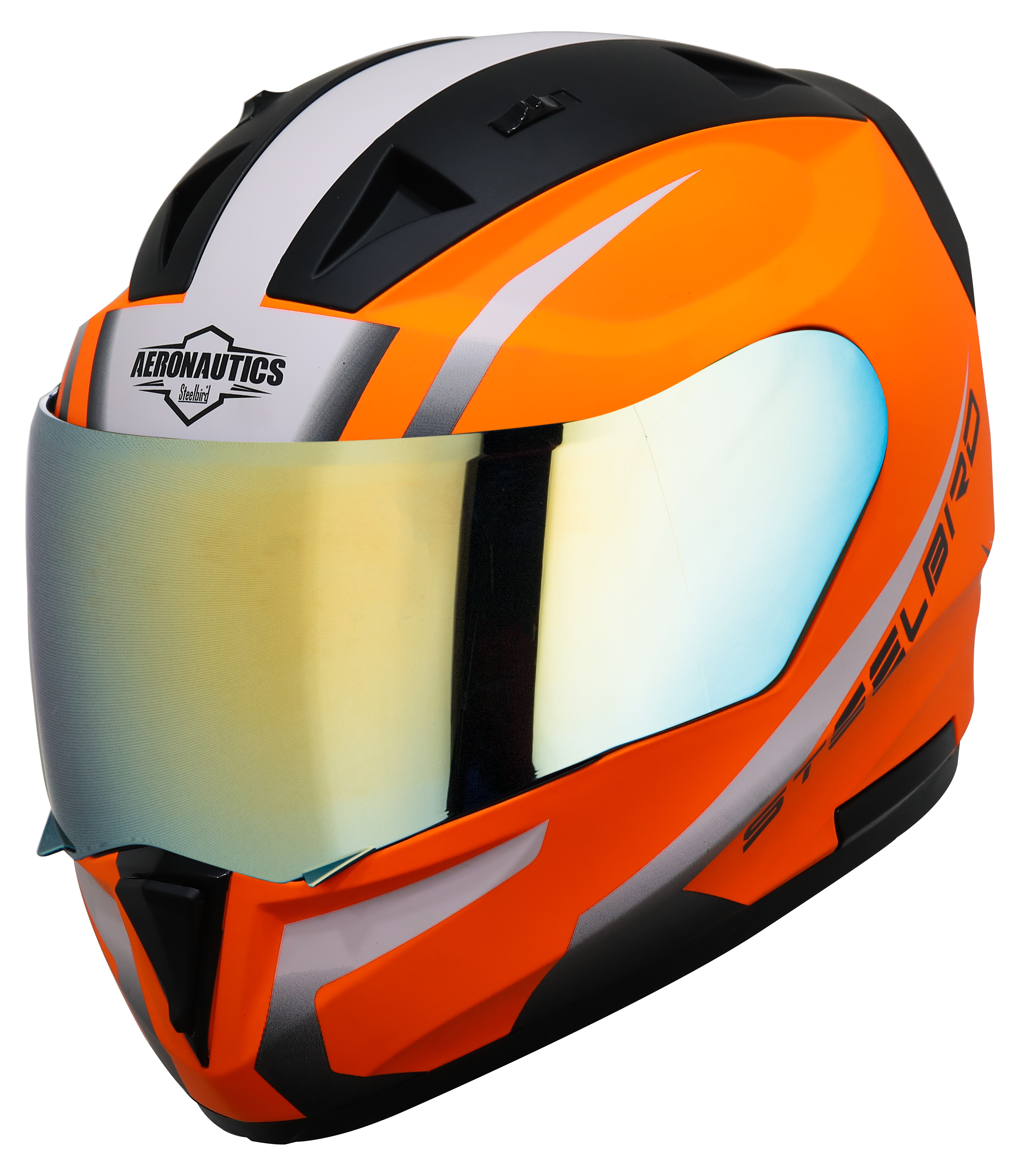 SA-1 WHIF GLOSSY FLUO ORANGE WITH WHITE CHROME GOLD VISOR (WITH EXTRA FREE CLEAR VISOR)