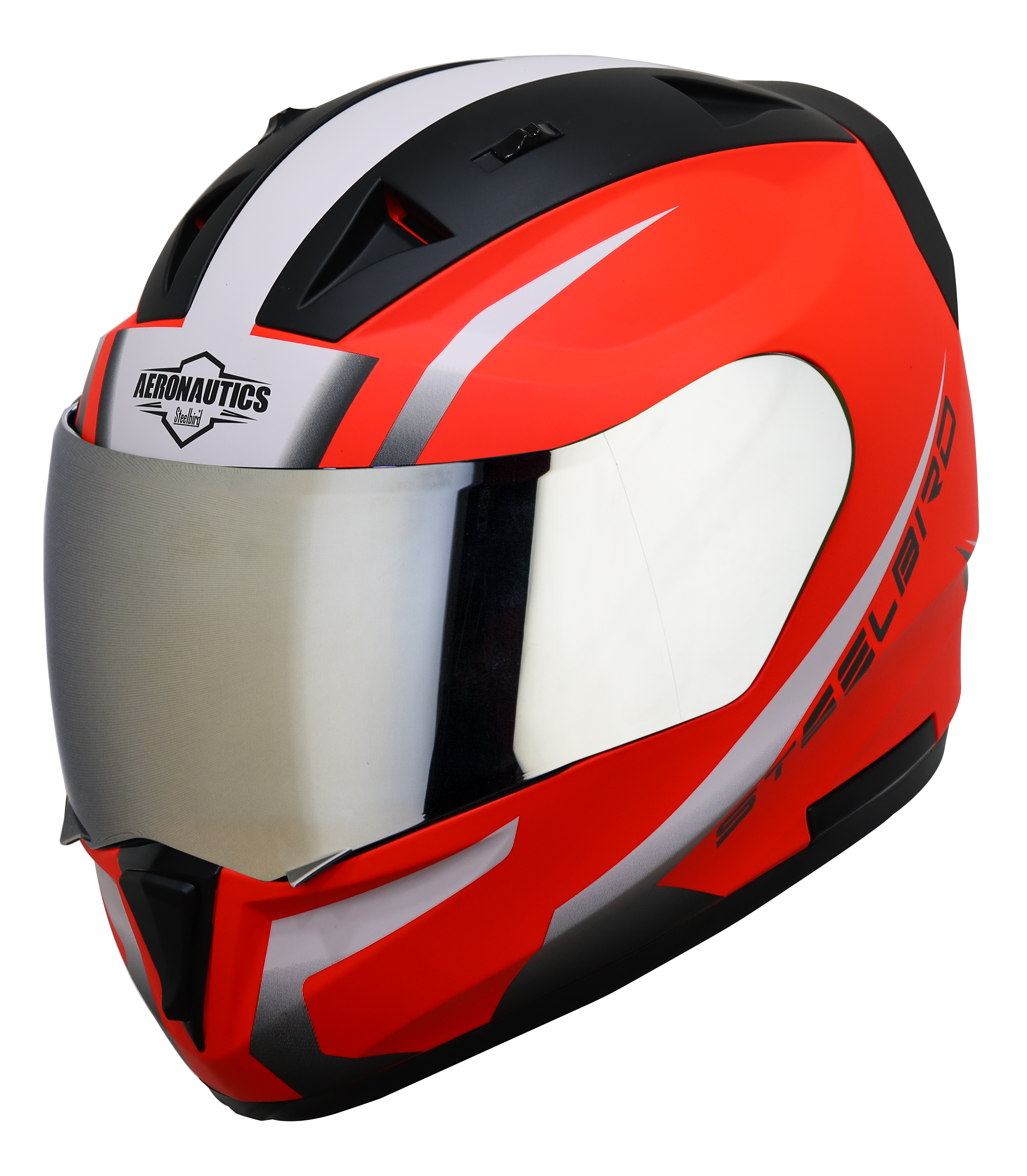 SA-1 WHIF GLOSSY FLUO RED WITH WHITE CHROME SILVER VISOR (WITH EXTRA FREE CLEAR VISOR)