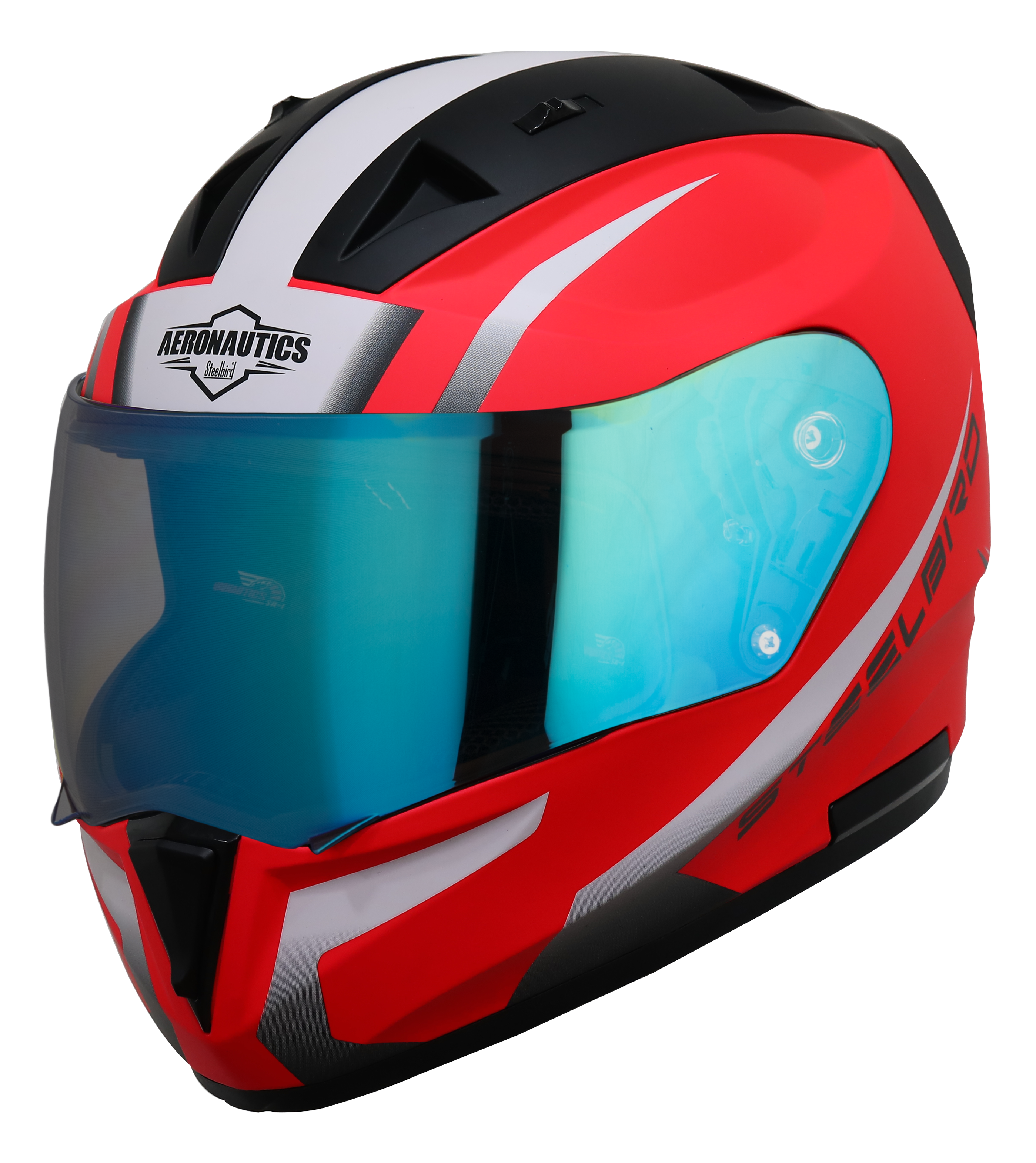 SA-1 WHIF GLOSSY FLUO WATERMELON WITH WHITE NIGHT VISION BLUE VISOR (WITH EXTRA FREE CLEAR VISOR)