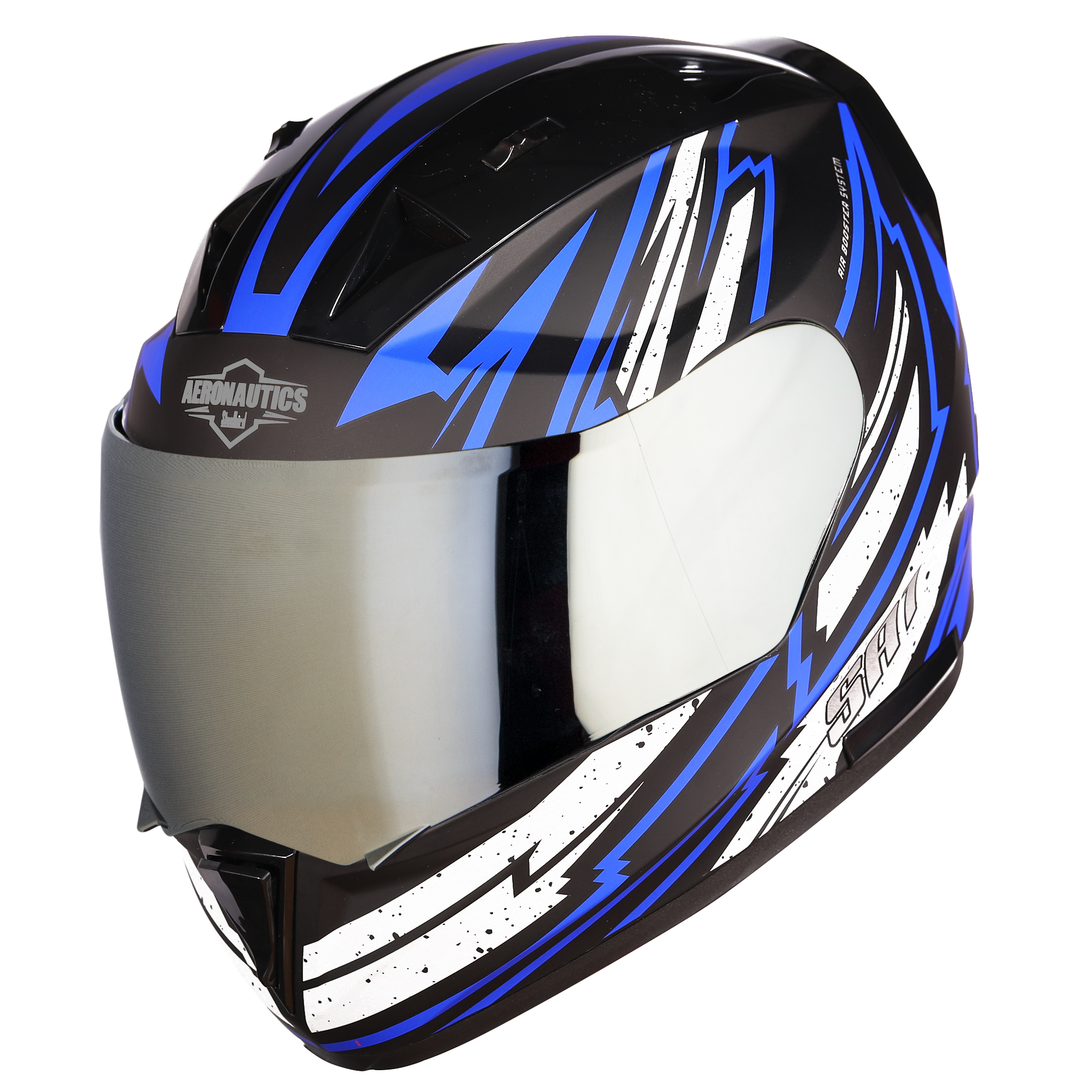 SA-1 BOOSTER MAT BLACK WITH BLUE - CHROME SILVER VISOR (WITH EXTRA CLEAR VISOR)