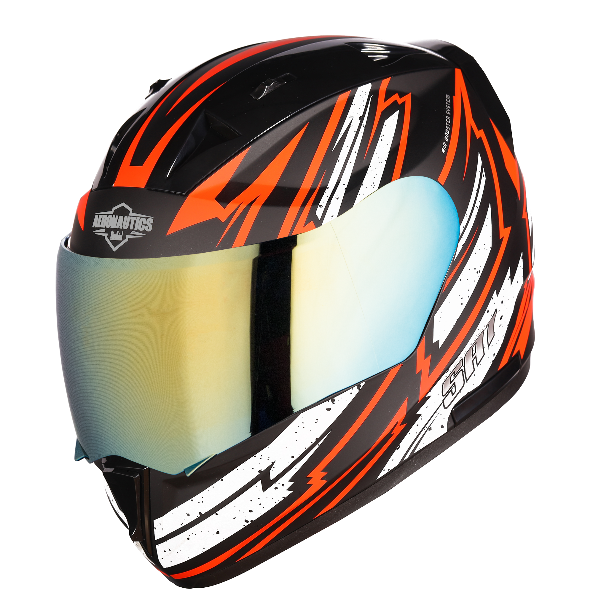 SA-1 BOOSTER MAT BLACK WITH ORANGE - CHROME GOLD VISOR (WITH EXTRA CLEAR VISOR)