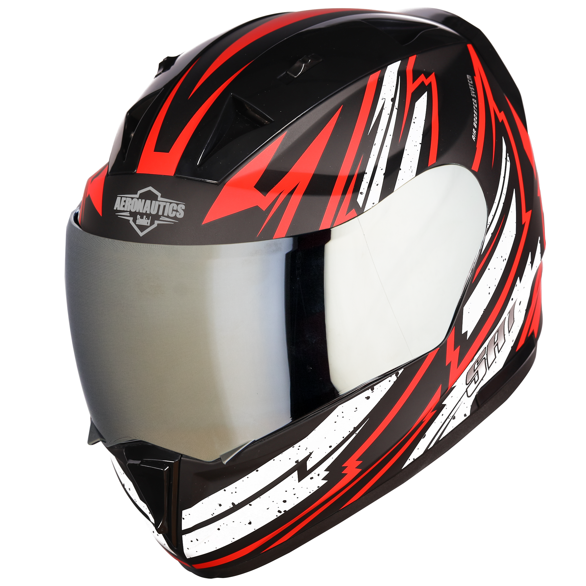SA-1 BOOSTER MAT BLACK WITH RED - CHROME SILVER VISOR (WITH EXTRA CLEAR VISOR)