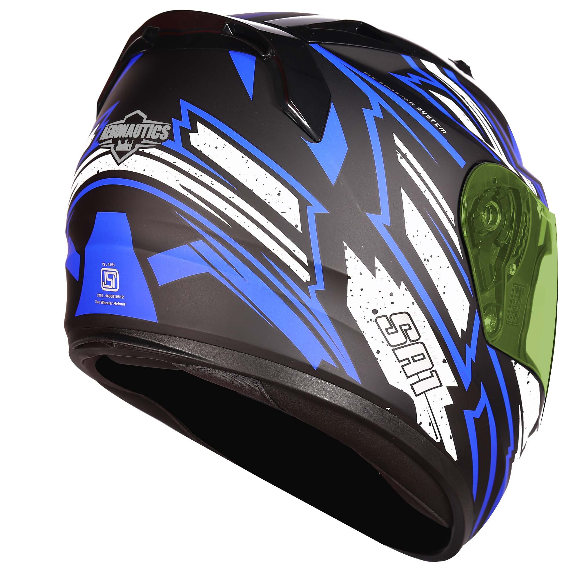 SA-1 BOOSTER MAT BLACK WITH BLUE - NIGHT VISION GREEN VISOR (WITH EXTRA CLEAR VISOR)