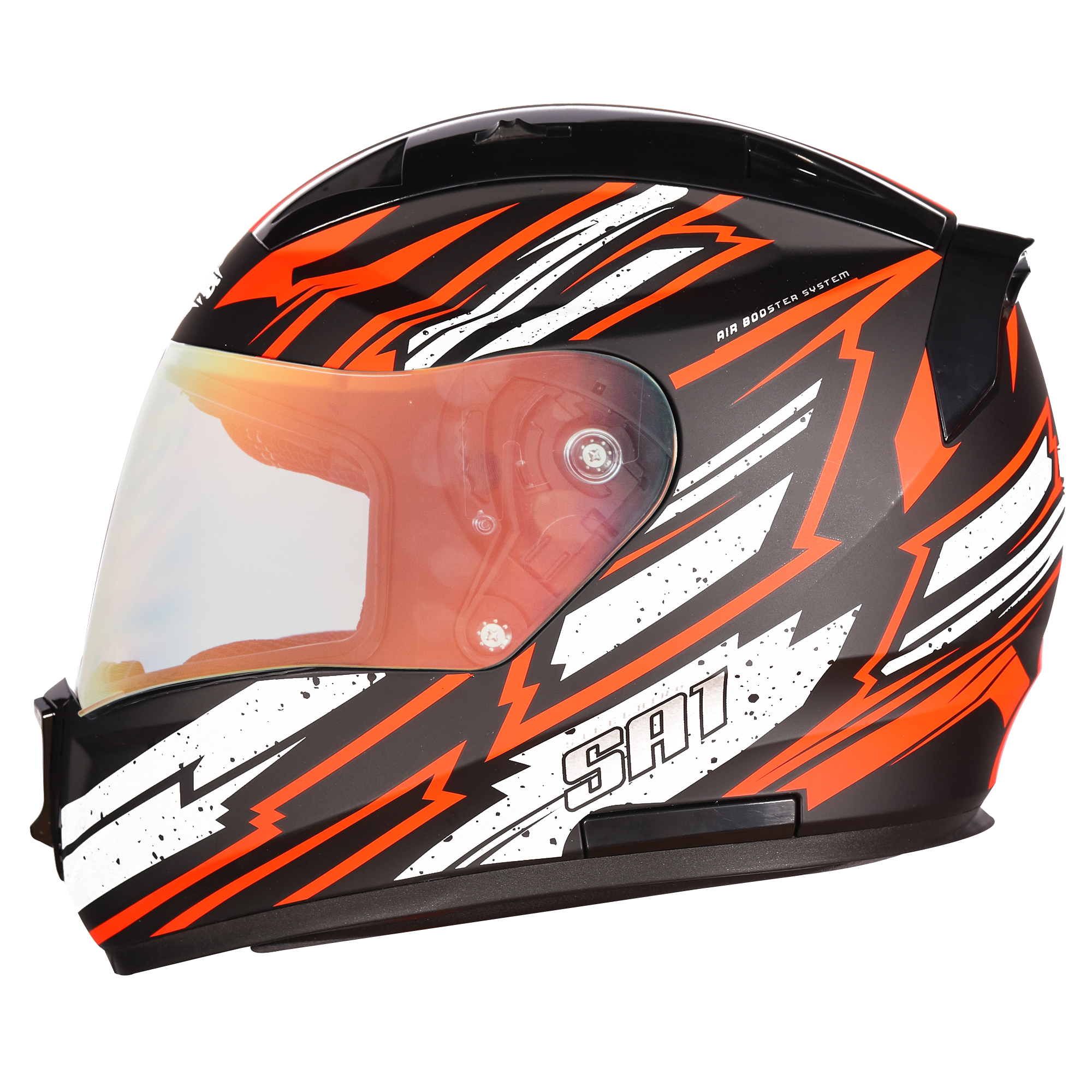 SA-1 BOOSTER MAT BLACK WITH ORANGE - NIGHT VISION GOLD VISOR (WITH EXTRA CLEAR VISOR)