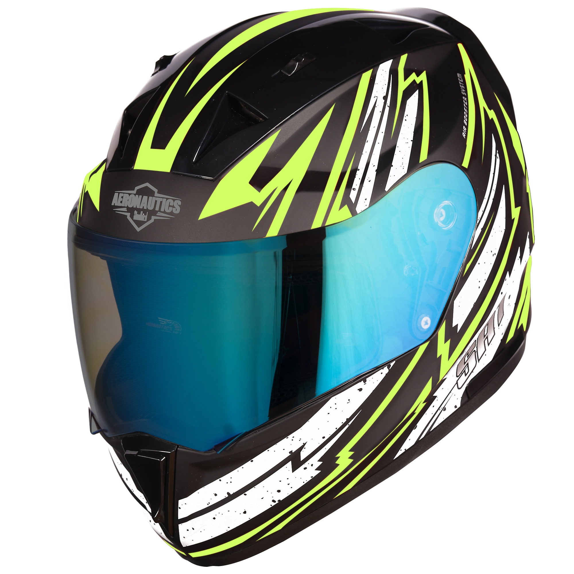 SA-1 BOOSTER MAT BLACK WITH NEON - NIGHT VISION BLUE VISOR (WITH EXTRA CLEAR VISOR)