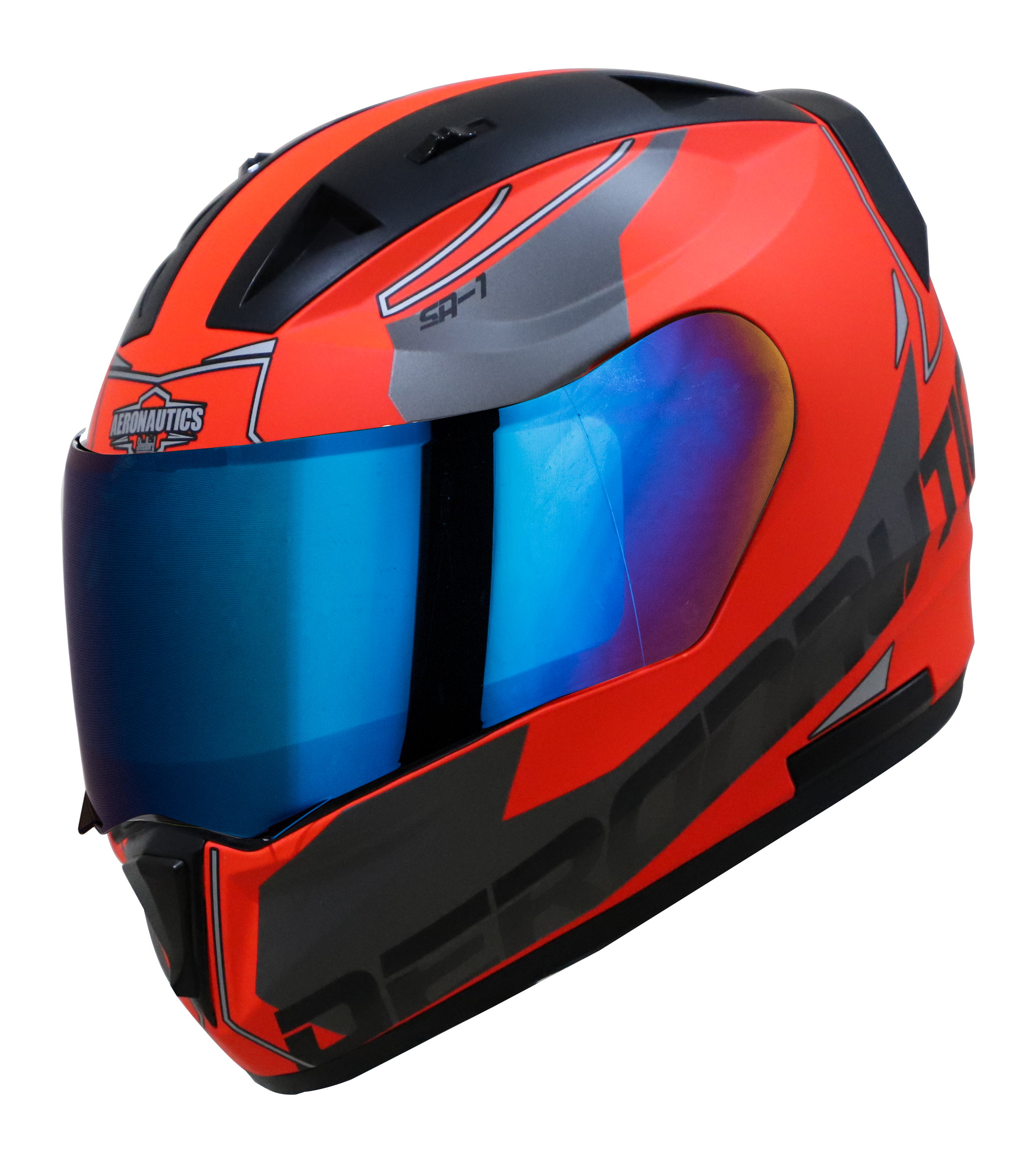 SA-1 RTW GLOSSY FLUO RED WITH WHITE (FITTED WITH CLEAR VISOR EXTRA CHROME BLUE VISOR FREE)