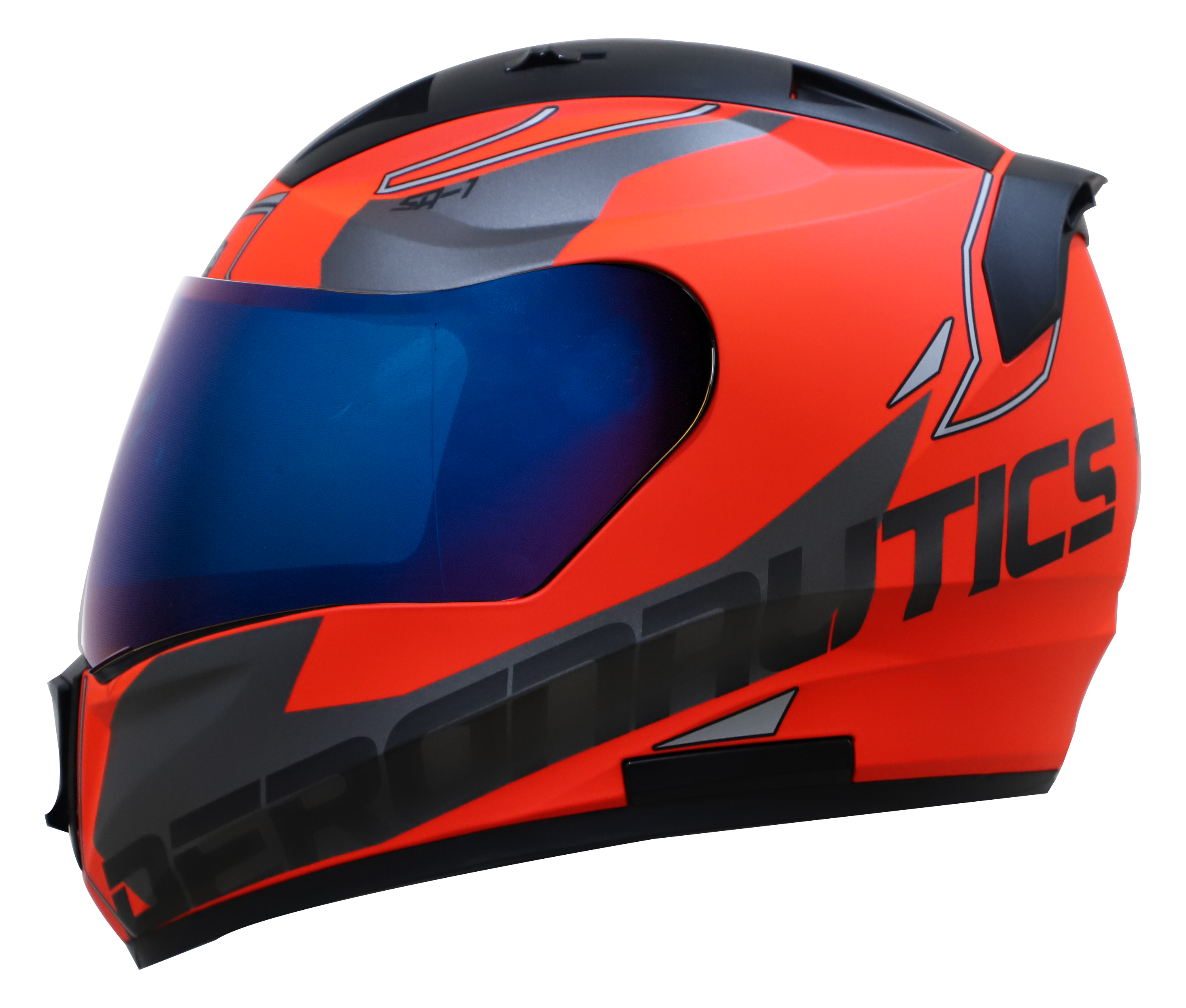 SA-1 RTW GLOSSY FLUO RED WITH WHITE (FITTED WITH CLEAR VISOR EXTRA CHROME BLUE VISOR FREE)
