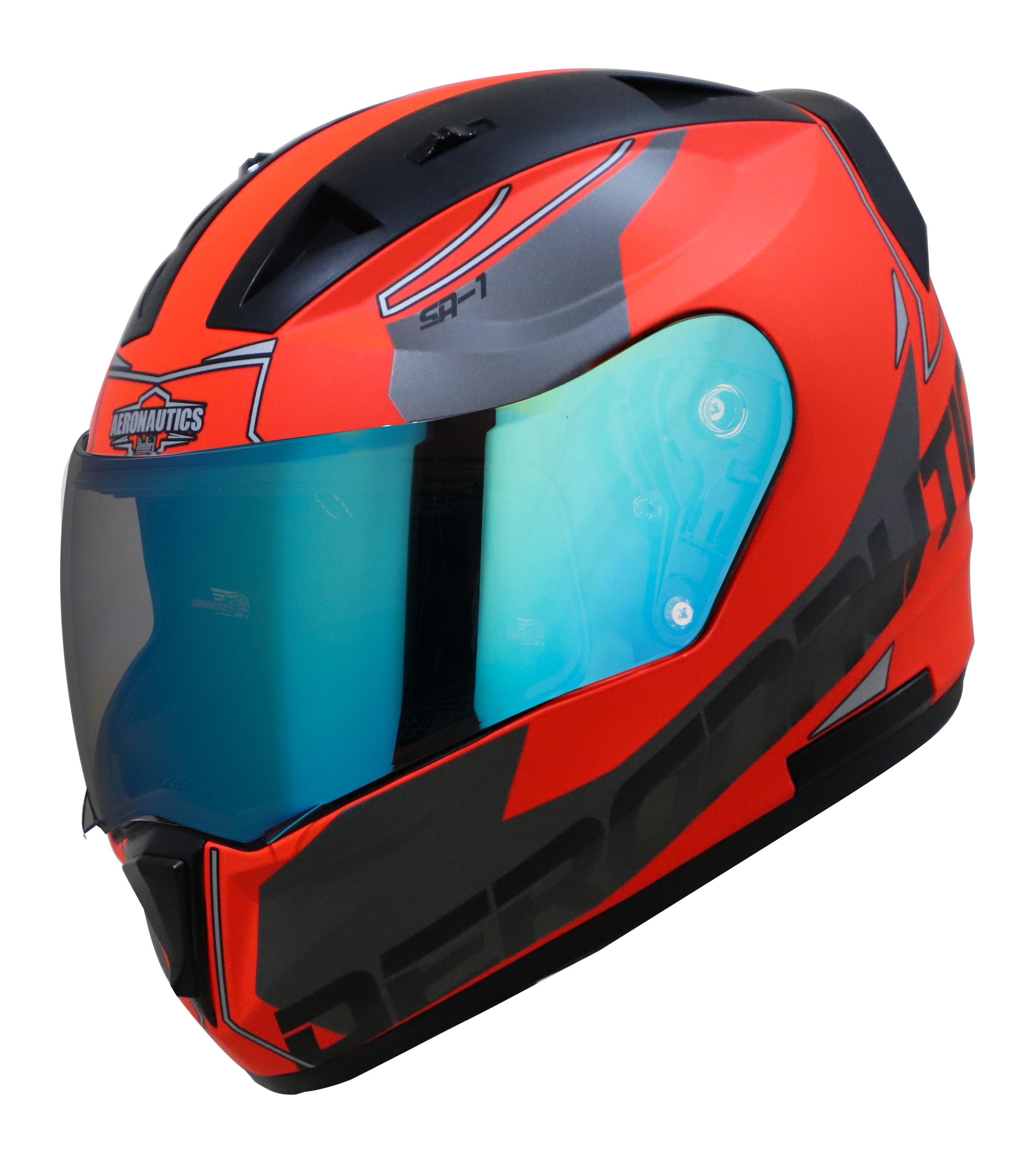 SA-1 RTW GLOSSY FLUO RED WITH WHITE (FITTED WITH CLEAR VISOR EXTRA NIGHT VISION BLUE VISOR FREE)