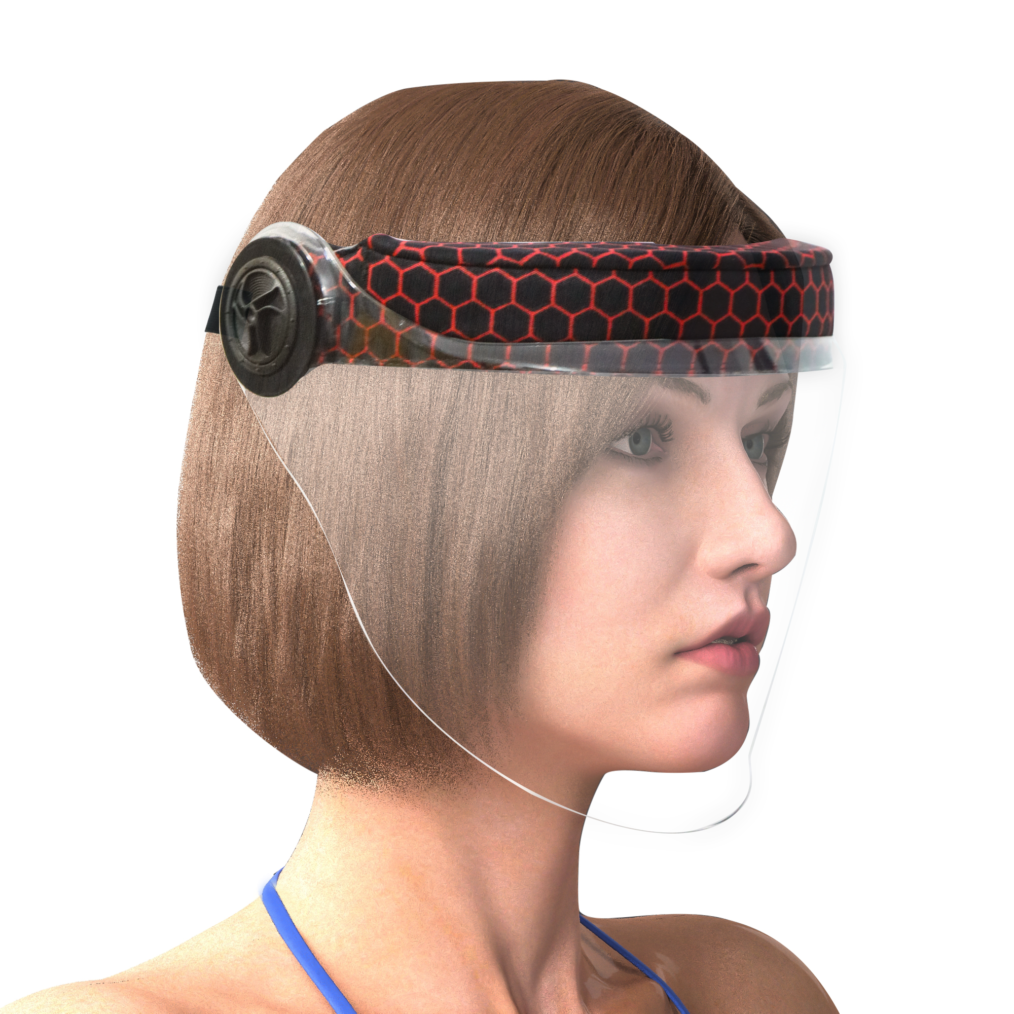 DESIGNER STATIC FACE SHIELD FOR WOMEN WITH RED HEXAGONAL INTERIOR