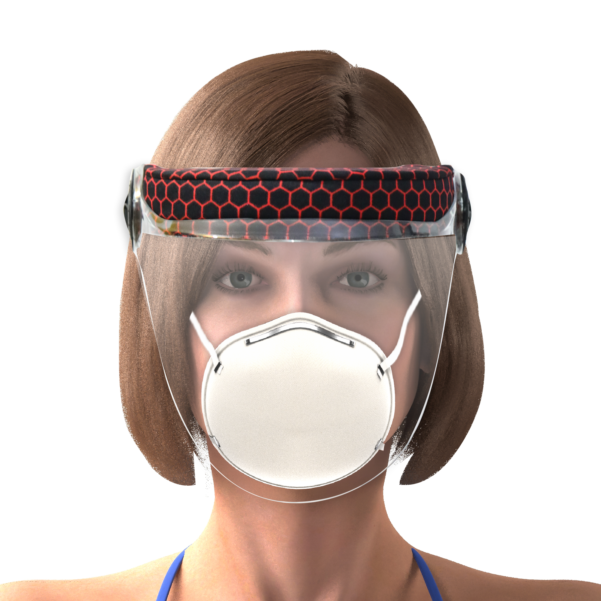 DESIGNER STATIC FACE SHIELD FOR WOMEN WITH RED HEXAGONAL INTERIOR