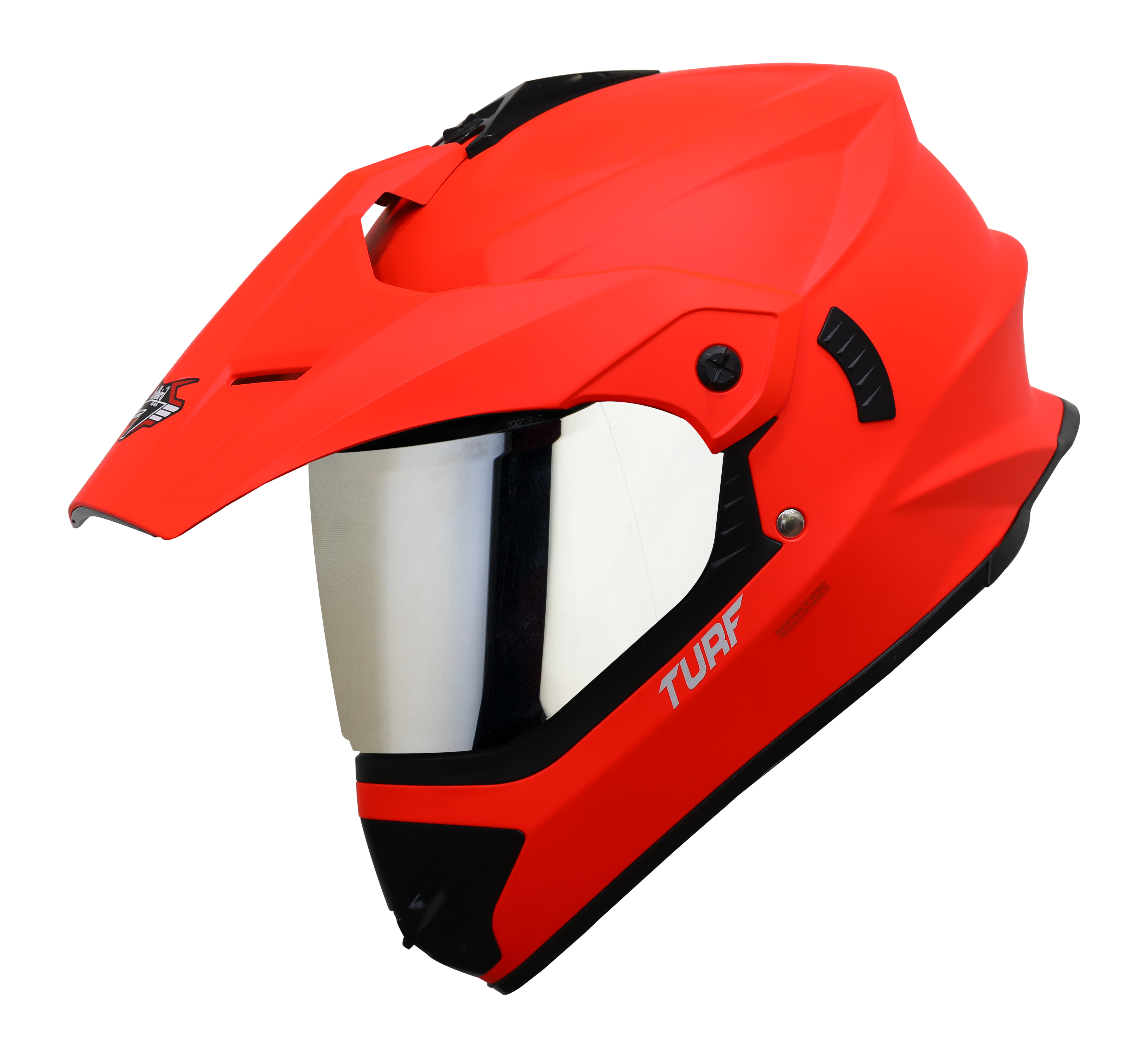 SB-42 Turf Single Visor Glossy Fluo Red With Silver Chrome Visor (With Extra Clear Visor)