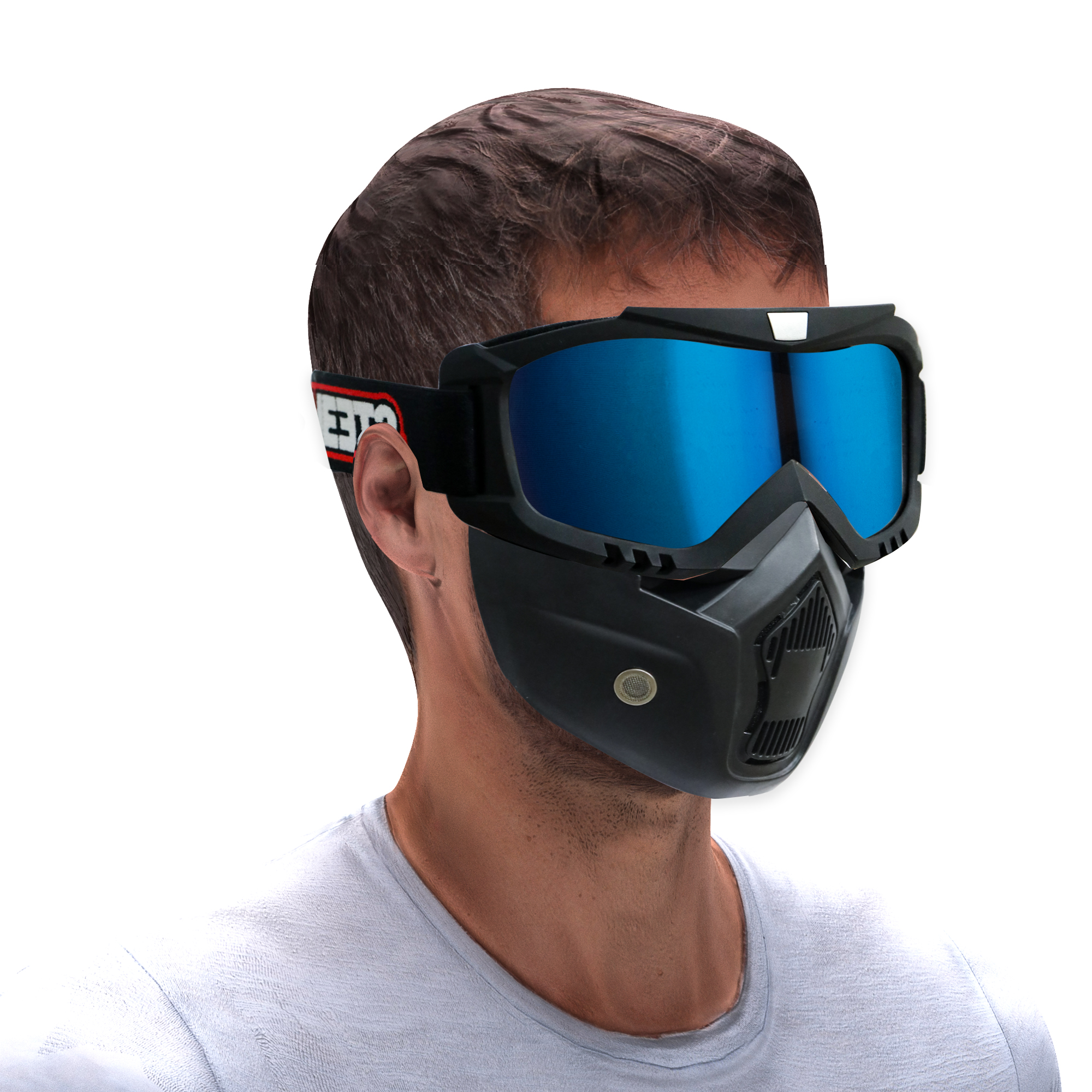 Steelbird 3 In 1 Unisex Face Shield Mask, Goggle (Blue Glass)