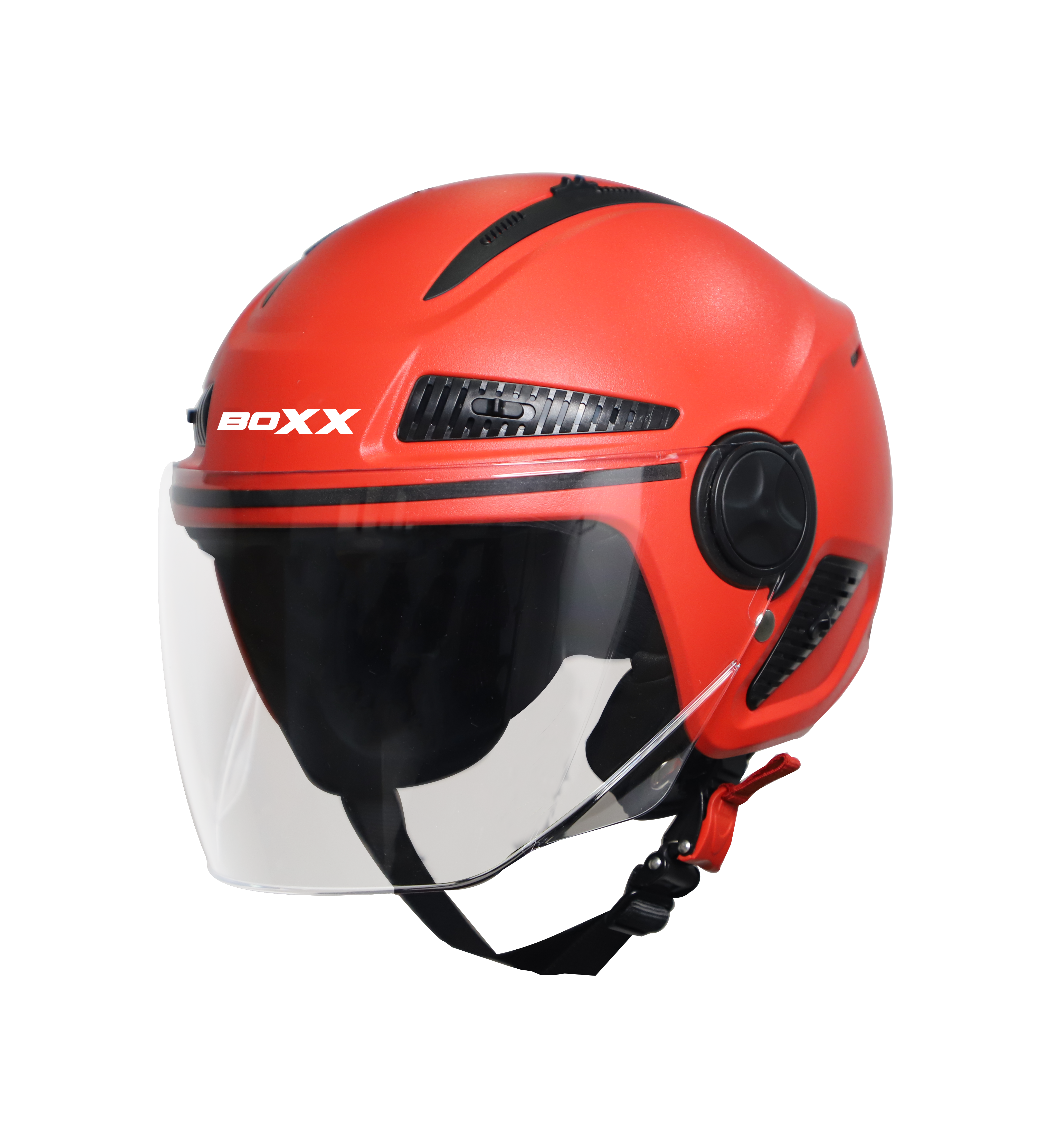 Steelbird SBH-24 Boxx Dashing ISI Certified Open Face Helmet for Men and Women (Red with Clear Visor)