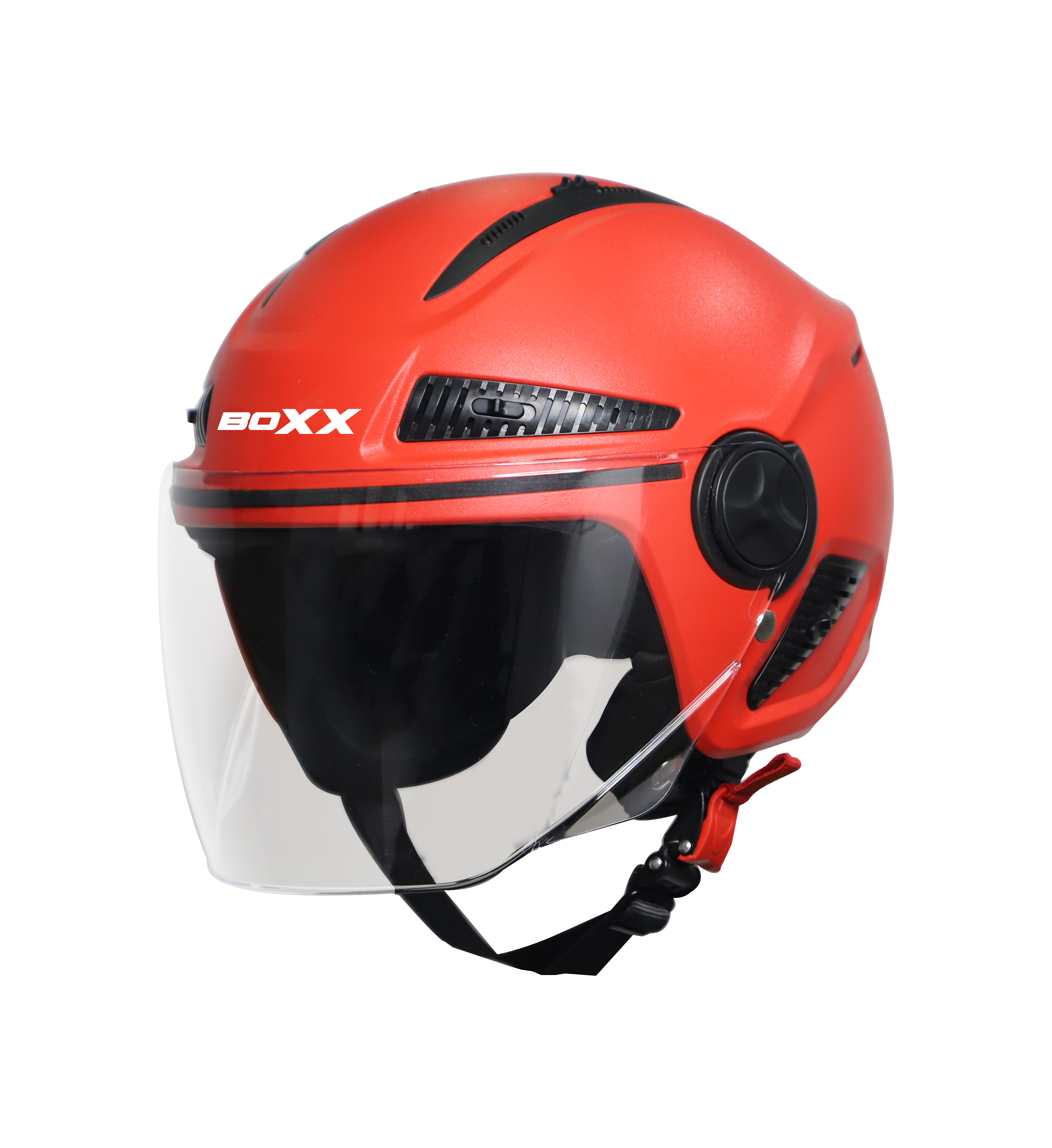 Steelbird SBH-24 Boxx Dashing ISI Certified Open Face Helmet For Men And Women (Red With Clear Visor)