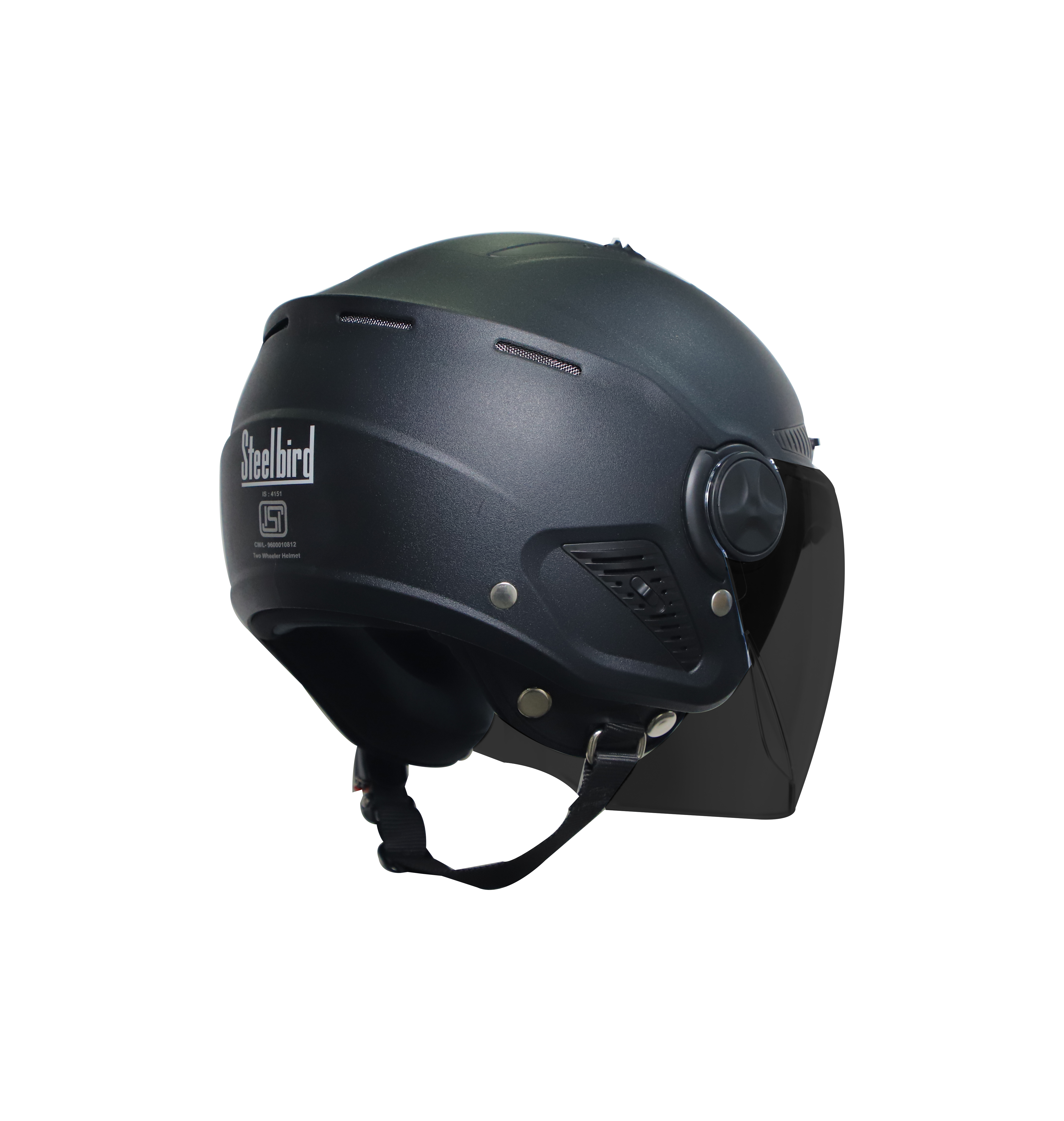 Steelbird SBH-24 Boxx Dashing ISI Certified Open Face Helmet For Men And Women (Black With Smoke Visor)
