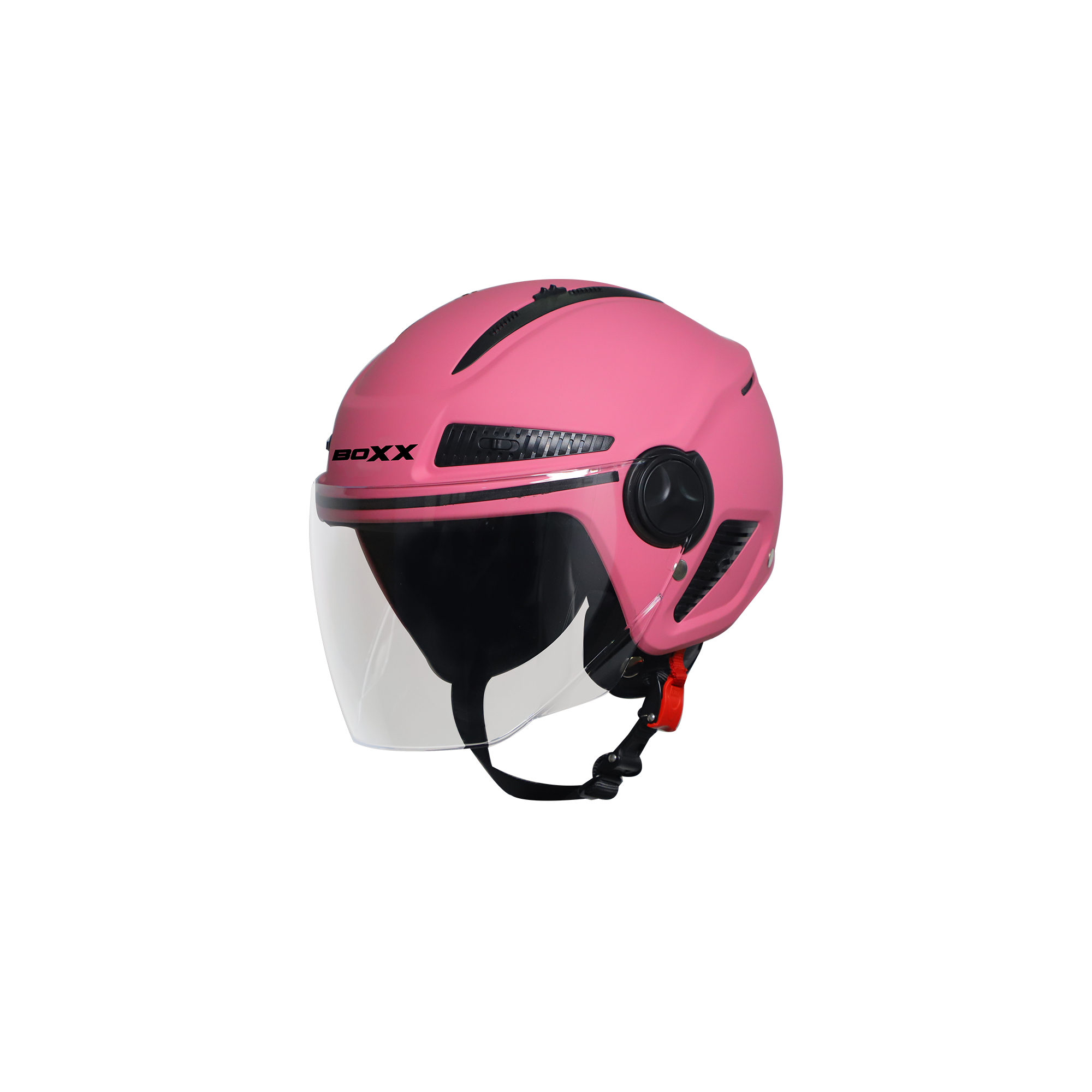 Steelbird SBH-24 Boxx ISI Certified Open Face Helmet For Men And Women (Matt Dark Pink With Clear Visor)