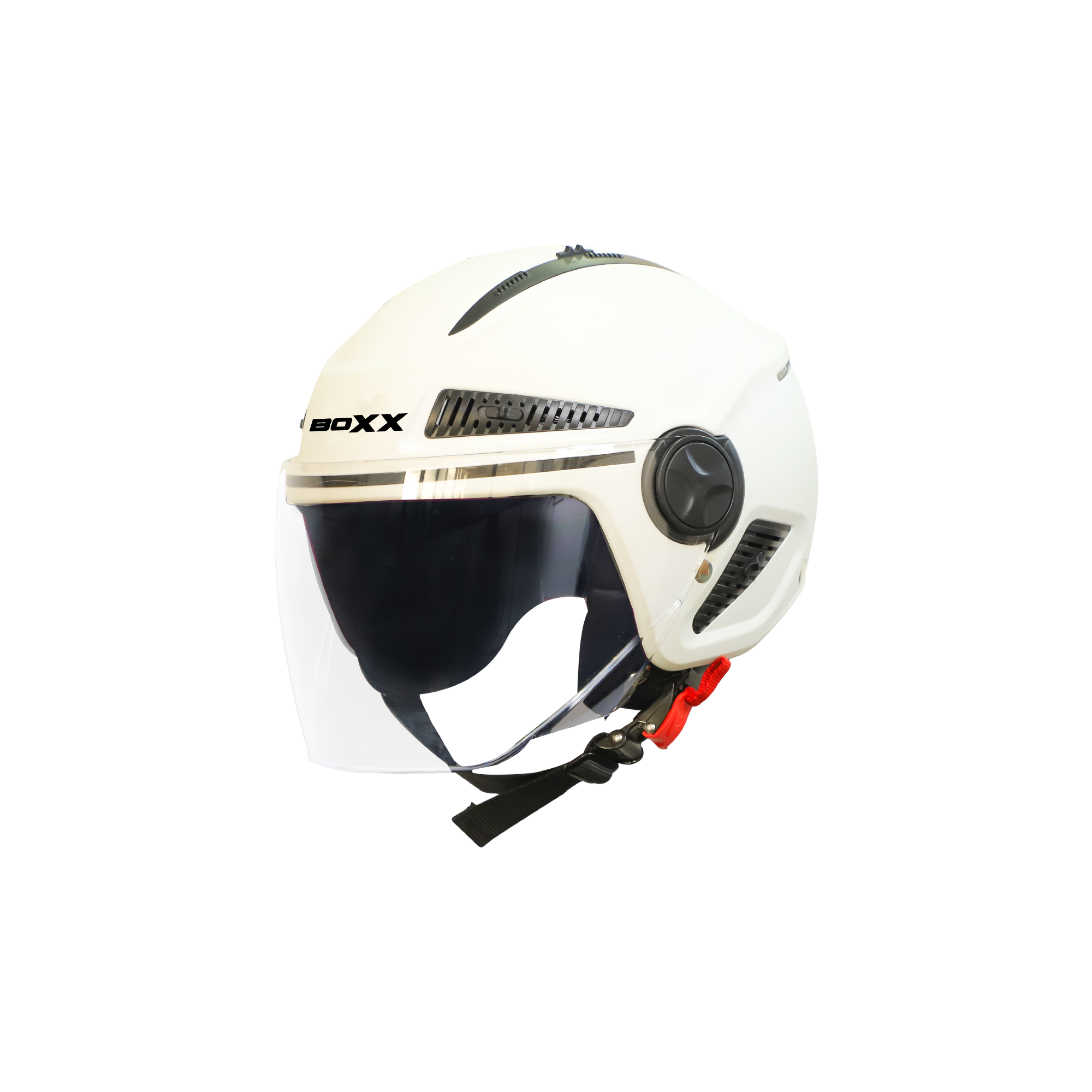 Steelbird SBH-24 Boxx ISI Certified Open Face Helmet For Men And Women (Matt White With Clear Visor)