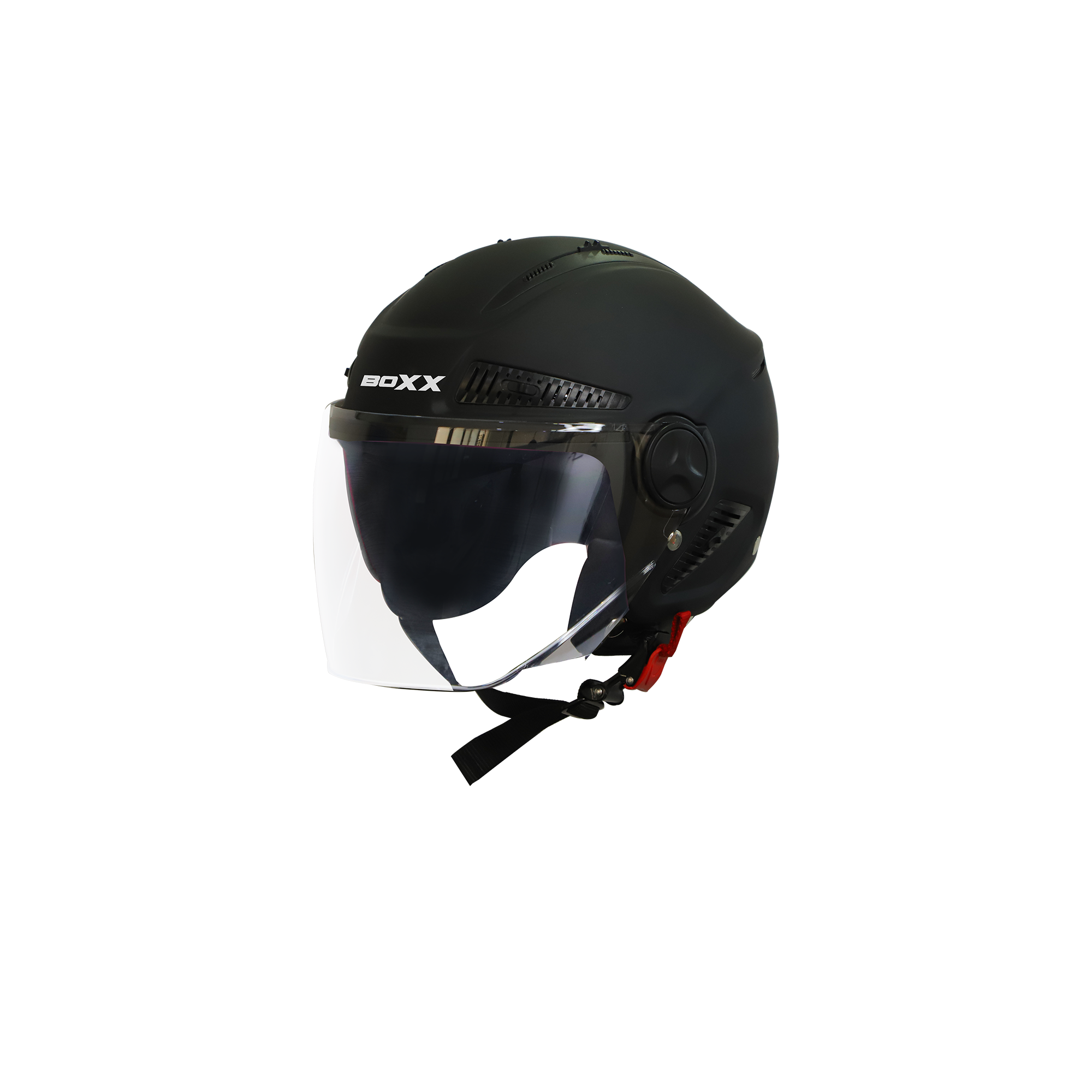Steelbird SBH-24 Boxx ISI Certified Open Face Helmet For Men And Women (Matt Black With Clear Visor)