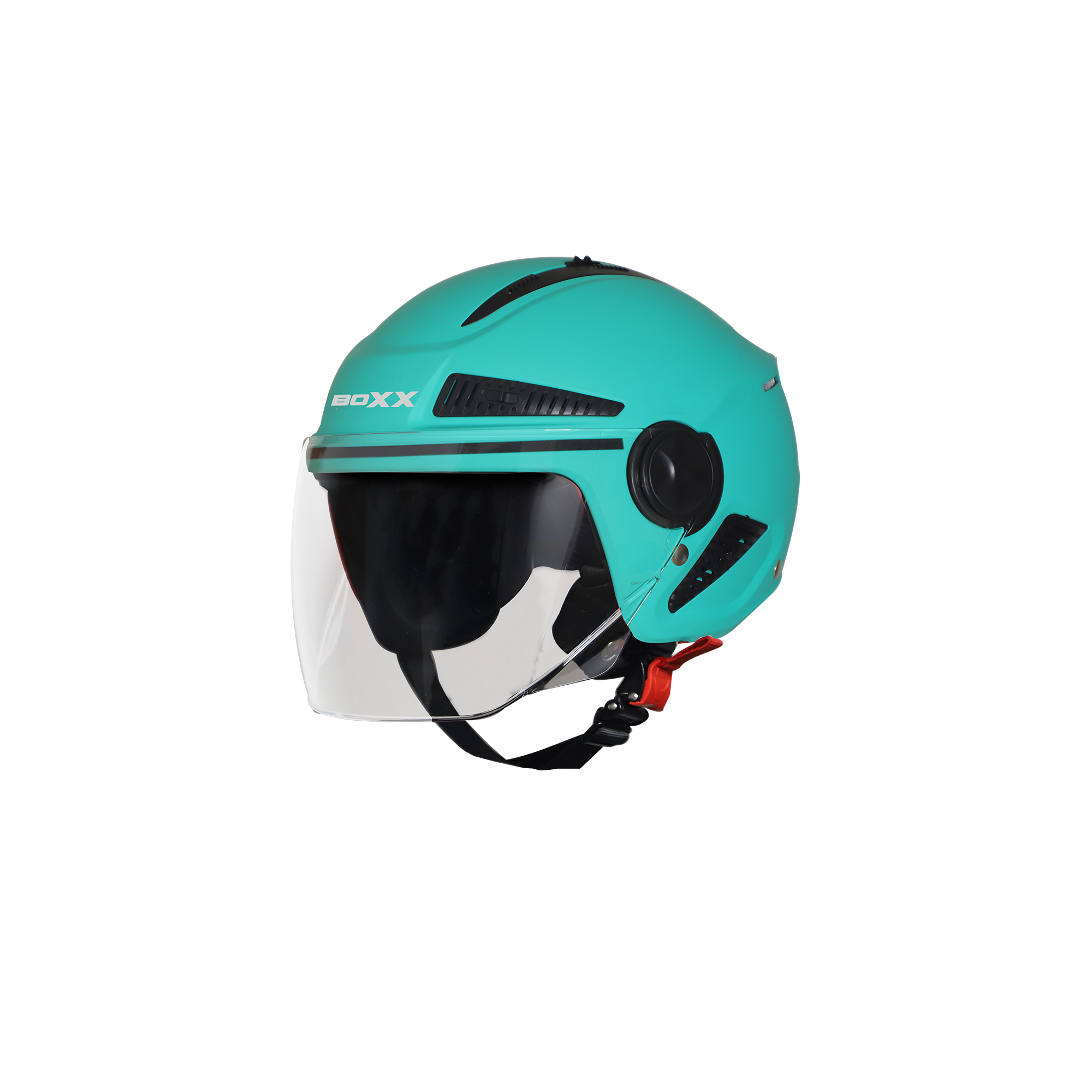 Steelbird SBH-24 Boxx ISI Certified Open Face Helmet for Men and Women (Matt Caribbean Green with Clear Visor)