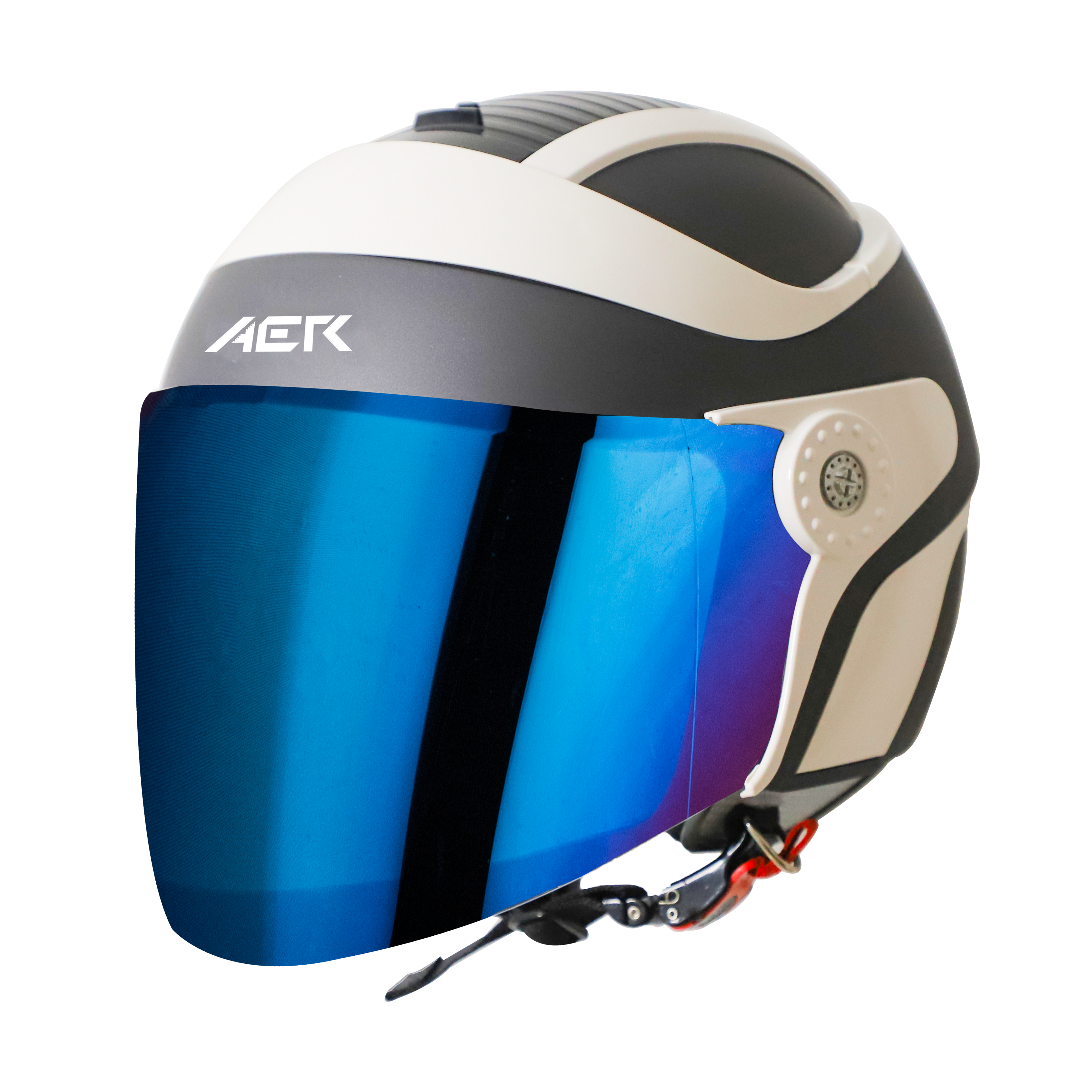 SB-29 AER MAT H.GREY WITH OFF WHITE (FITTED WITH CLEAR VISOR WITH EXTRA CHROME BLUE VISOR FREE)