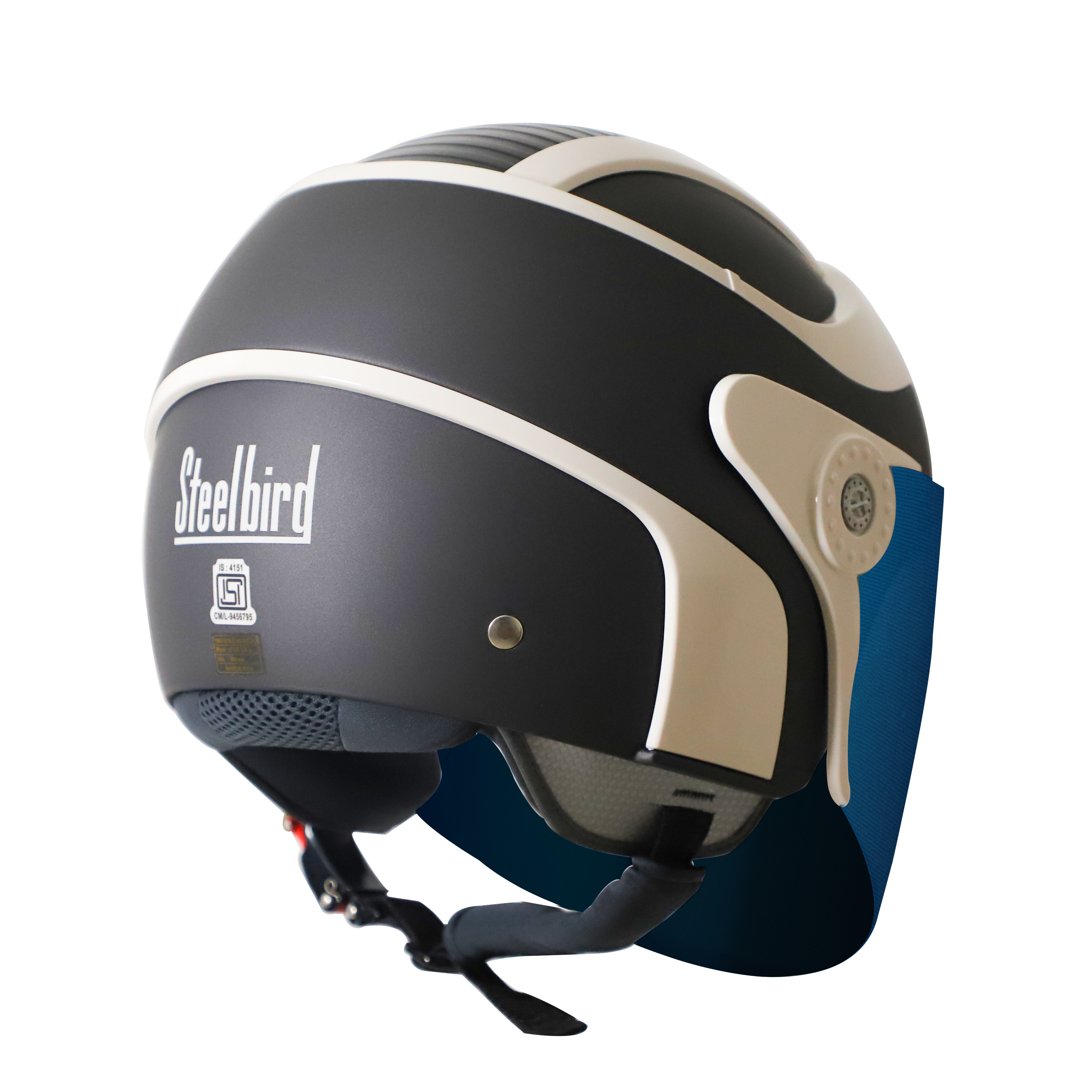 SB-29 AER MAT H.GREY WITH OFF WHITE (FITTED WITH CLEAR VISOR WITH EXTRA CHROME BLUE VISOR FREE)