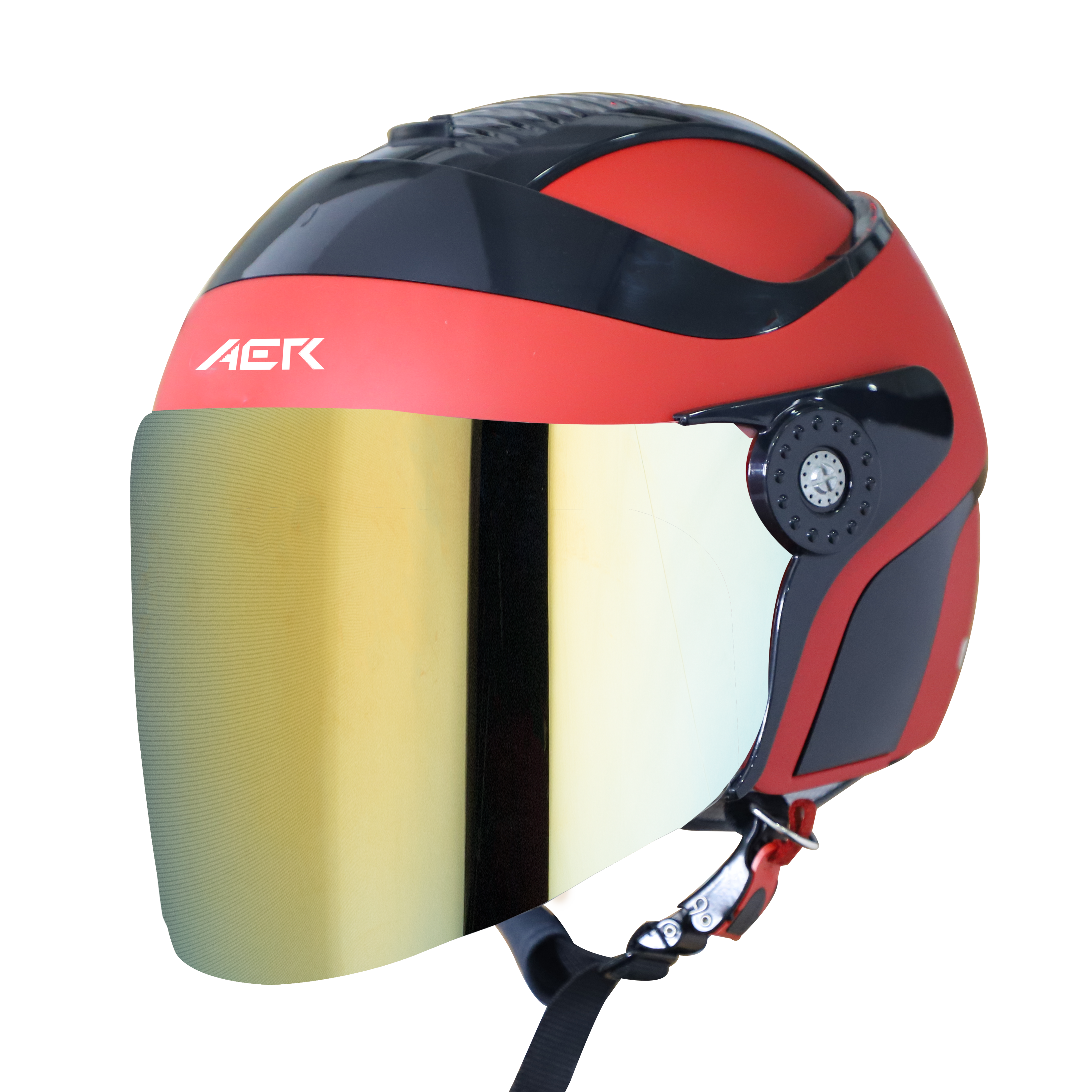 SB-29 AER MAT RED WITH BLACK (FITTED WITH CLEAR VISOR WITH EXTRA CHROME GOLD VISOR FREE) 