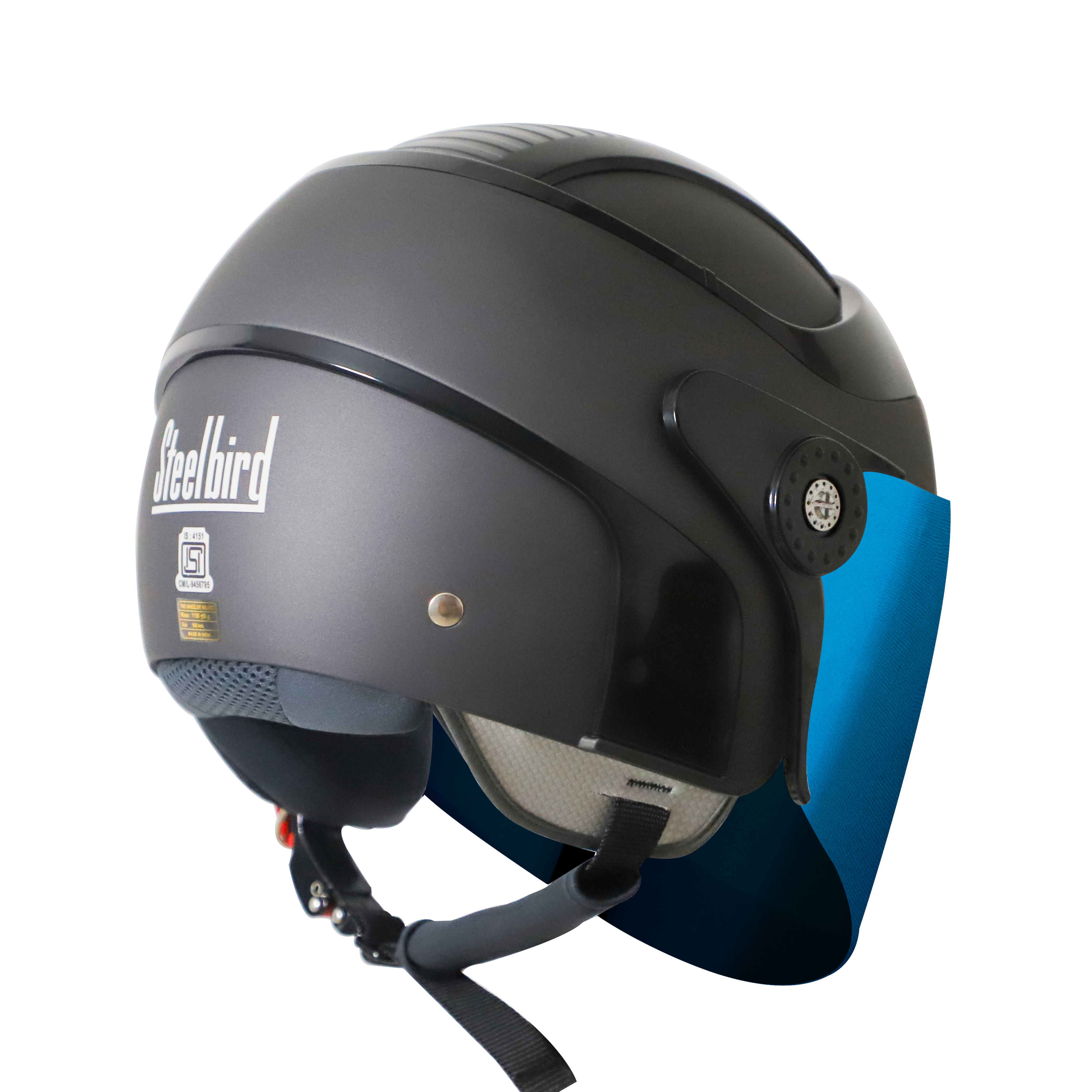 SB-29 AER MAT H.GREY WITH BLACK (FITTED WITH CLEAR VISOR WITH EXTRA CHROME BLUE VISOR FREE) 