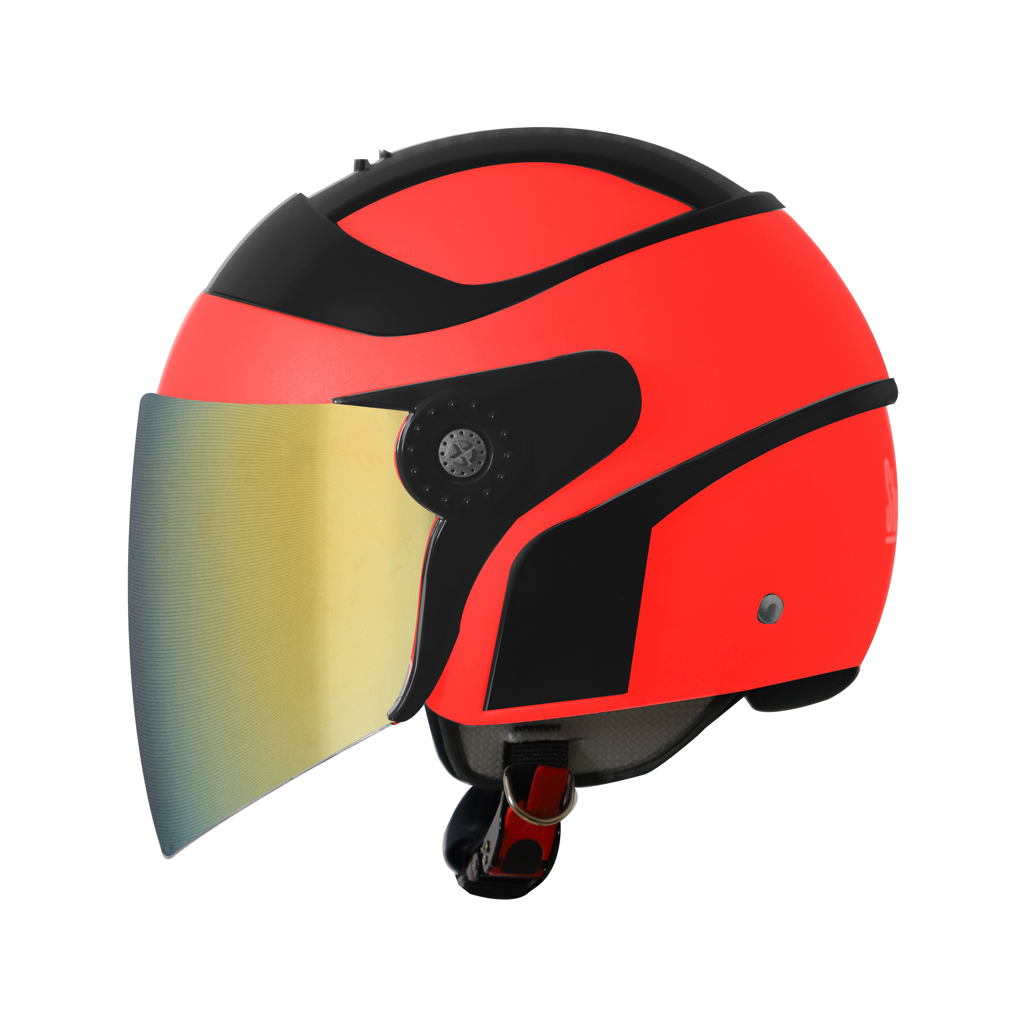 SB-29 AER GLOSSY FLUO RED WITH BLACK ( FITTED WITH CLEAR VISOR WITH EXTRA GOLD CHROME VISOR FREE)