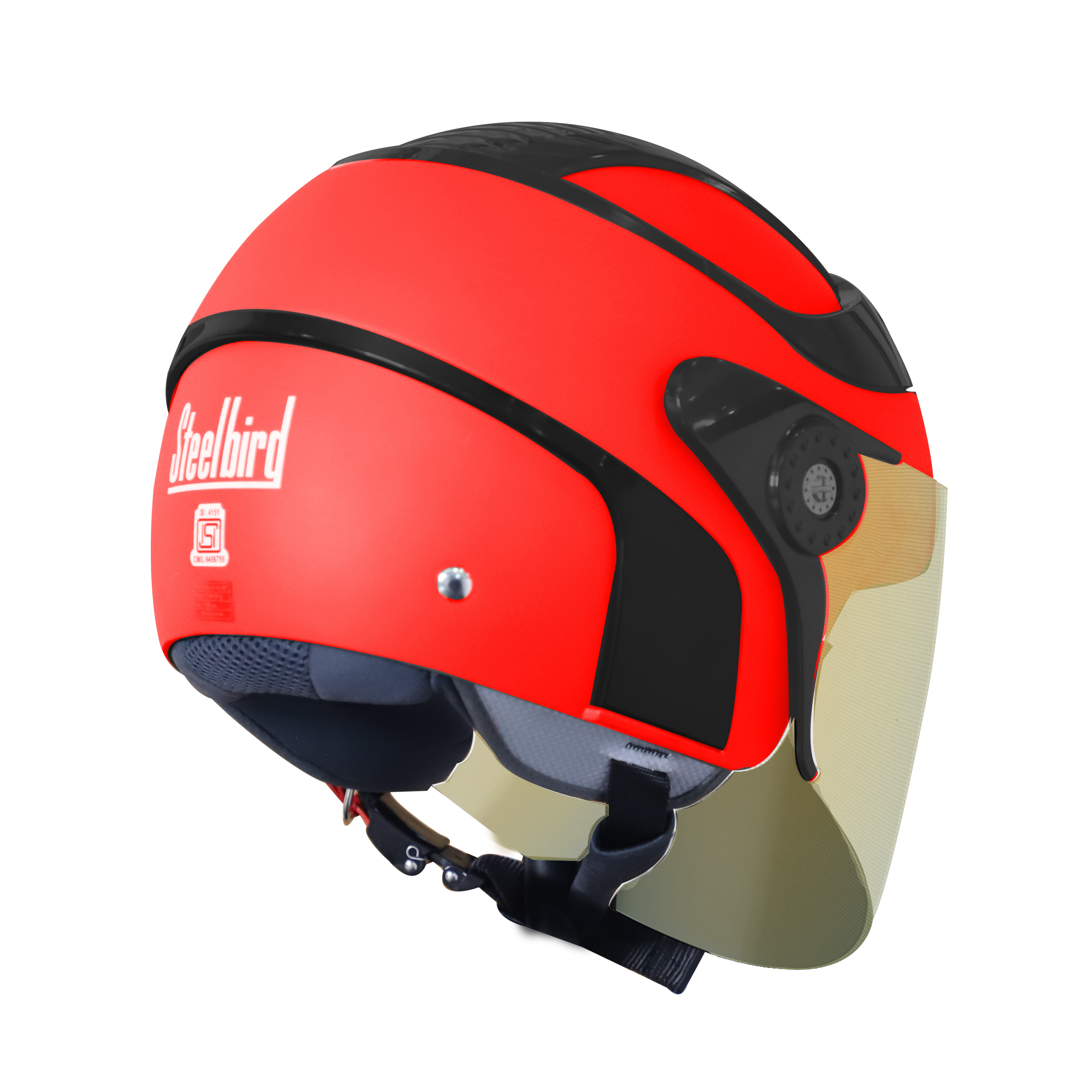 SB-29 AER GLOSSY FLUO RED WITH BLACK ( FITTED WITH CLEAR VISOR WITH EXTRA GOLD CHROME VISOR FREE)