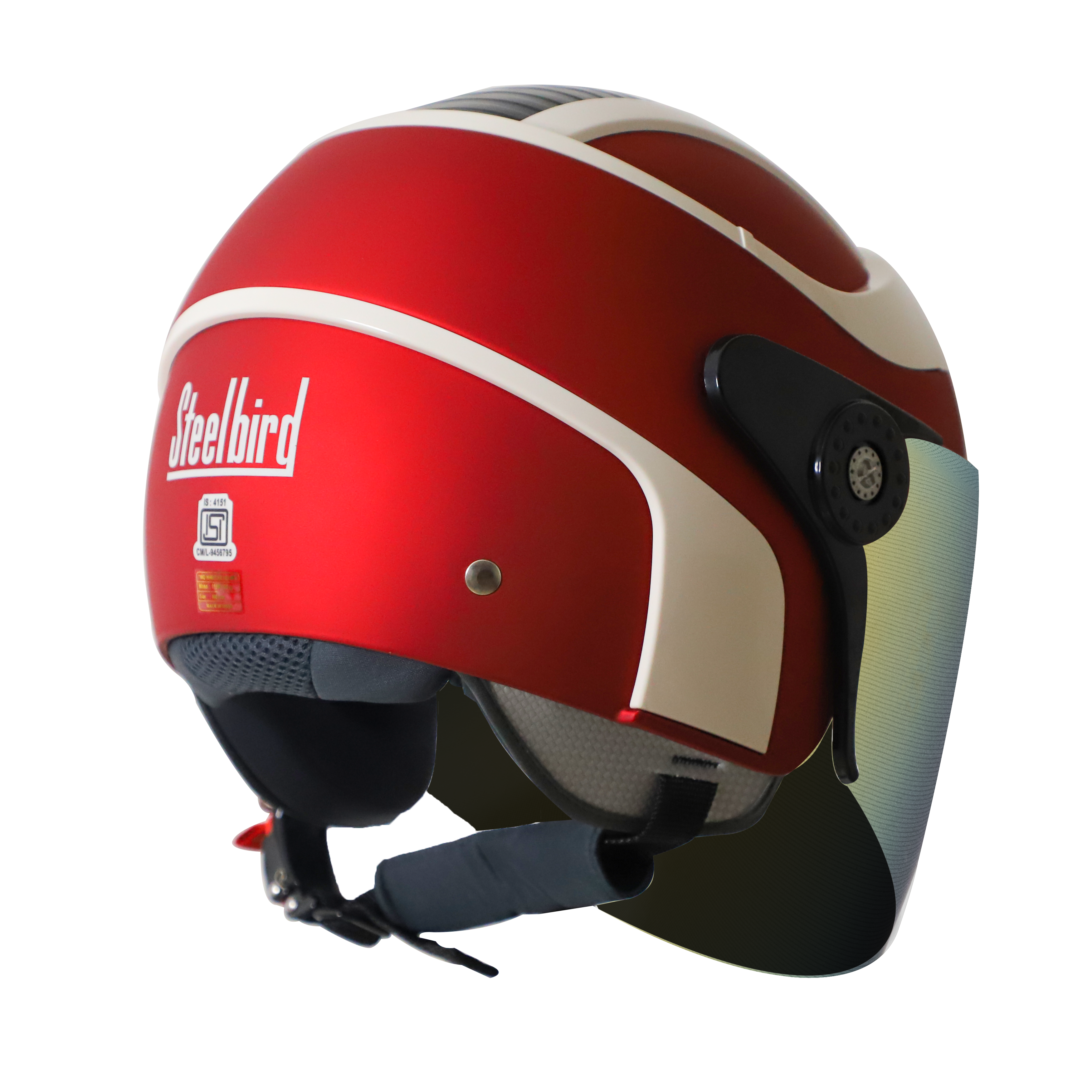 SB-29 AER MAT CHERRY RED WITH OFF WHITE  (FITTED WITH CLEAR VISOR WITH EXTRA CHROME BLUE VISOR FREE) 
