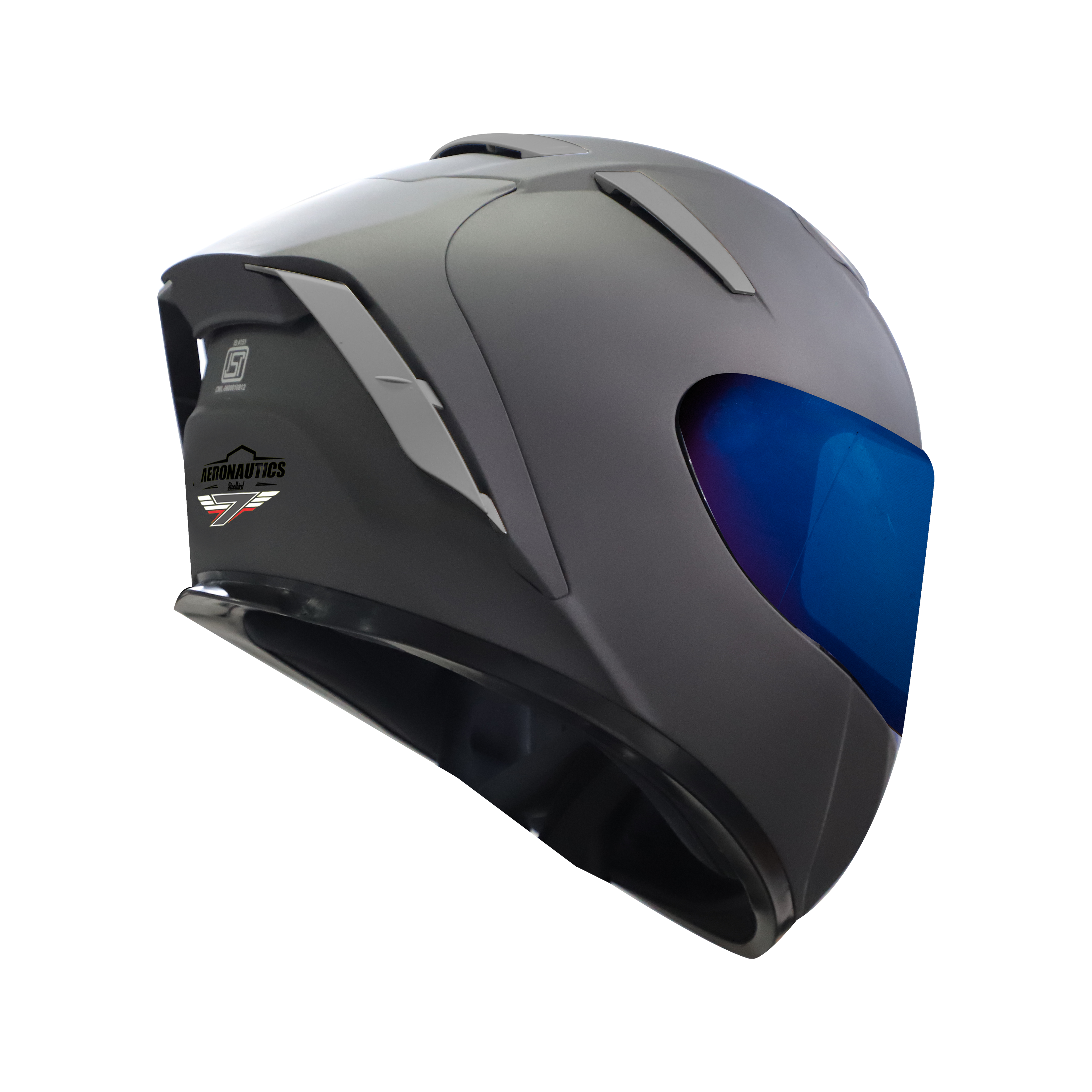 Steelbird SA-2 7Wings Super Aeronautics Full Face Helmet (Matt Axis Grey With Chrome Blue Visor)