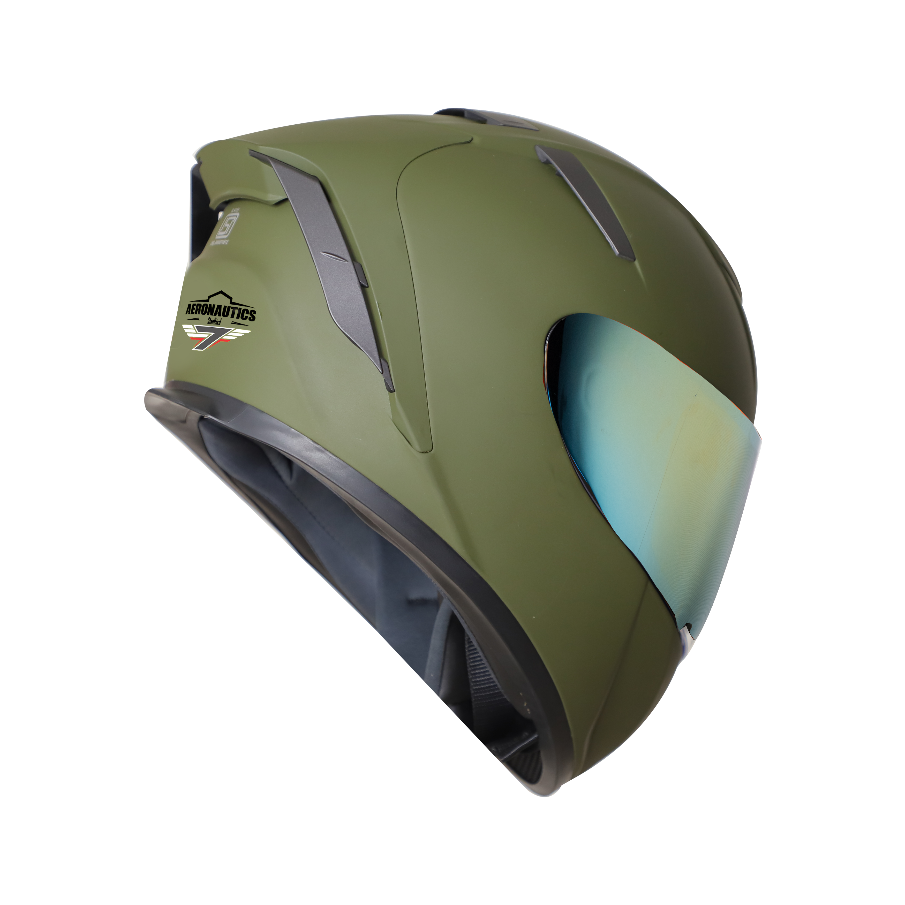 Steelbird SA-2 7Wings Super Aeronautics Full Face Helmet (Matt Battle Green With Chrome Gold Visor)