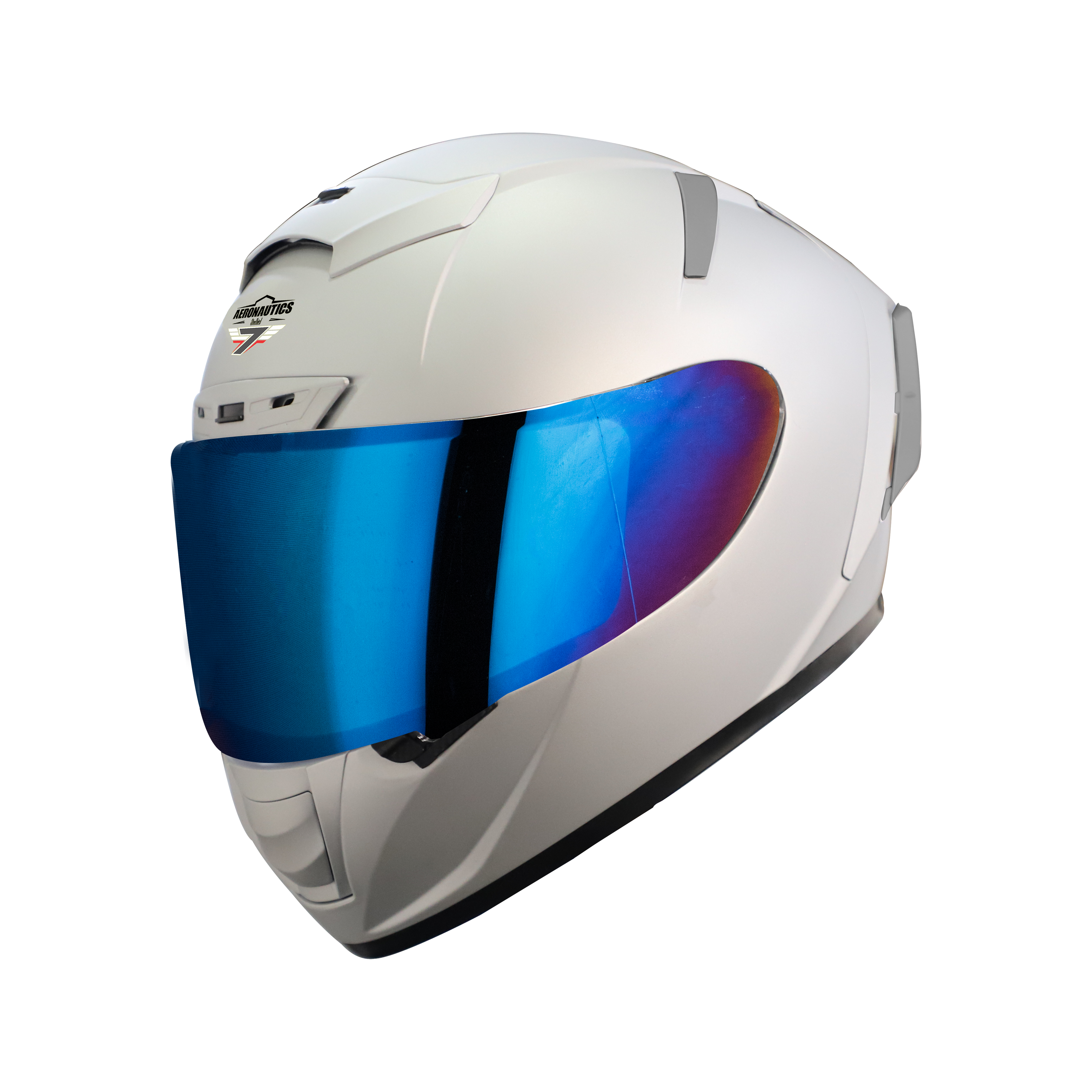 Steelbird SA-2 7Wings Super Aeronautics Full Face Helmet (Matt Silver With Chrome Blue Visor)