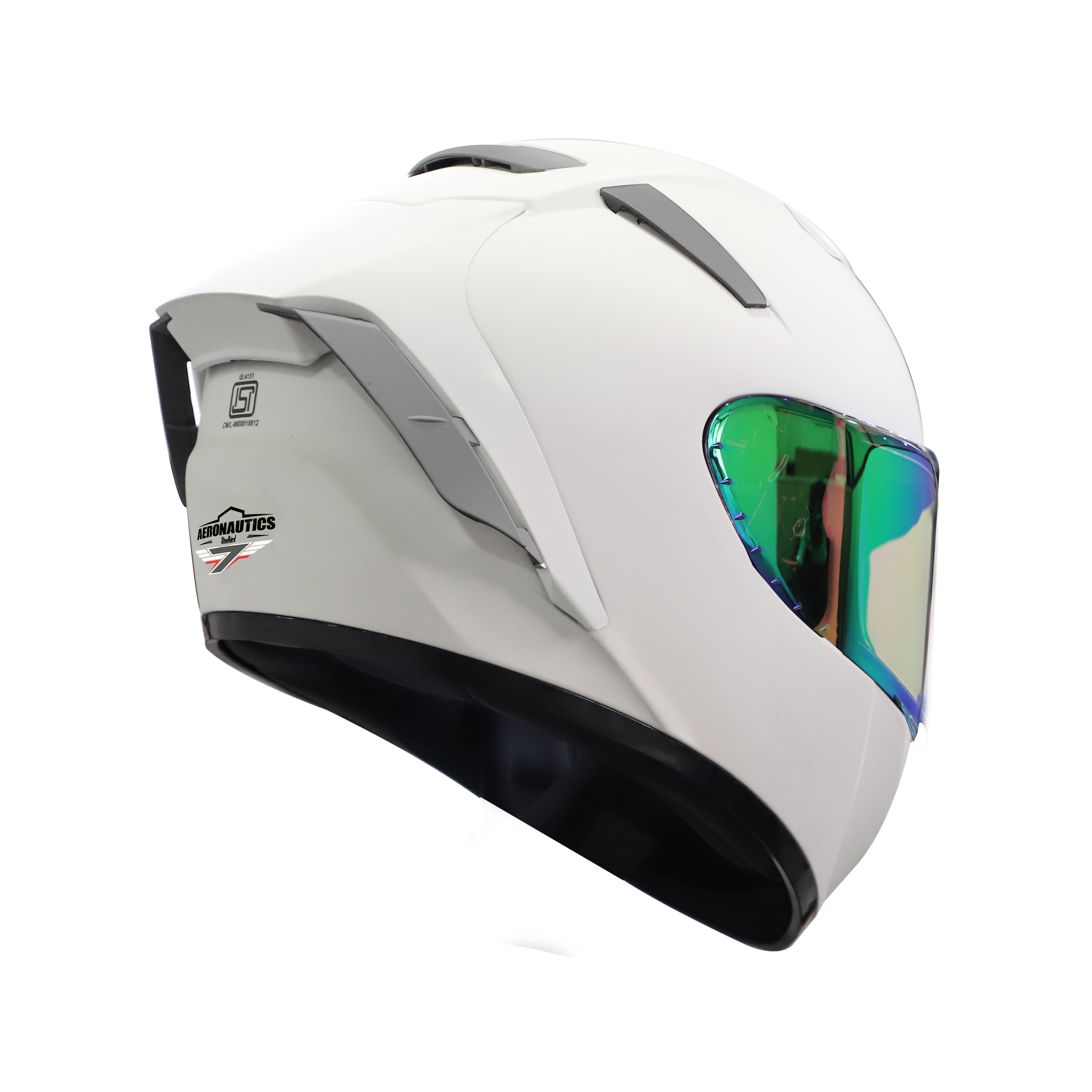 Steelbird SA-2 7Wings Super Aeronautics Full Face Helmet (Matt White With Night Vision Green Visor)