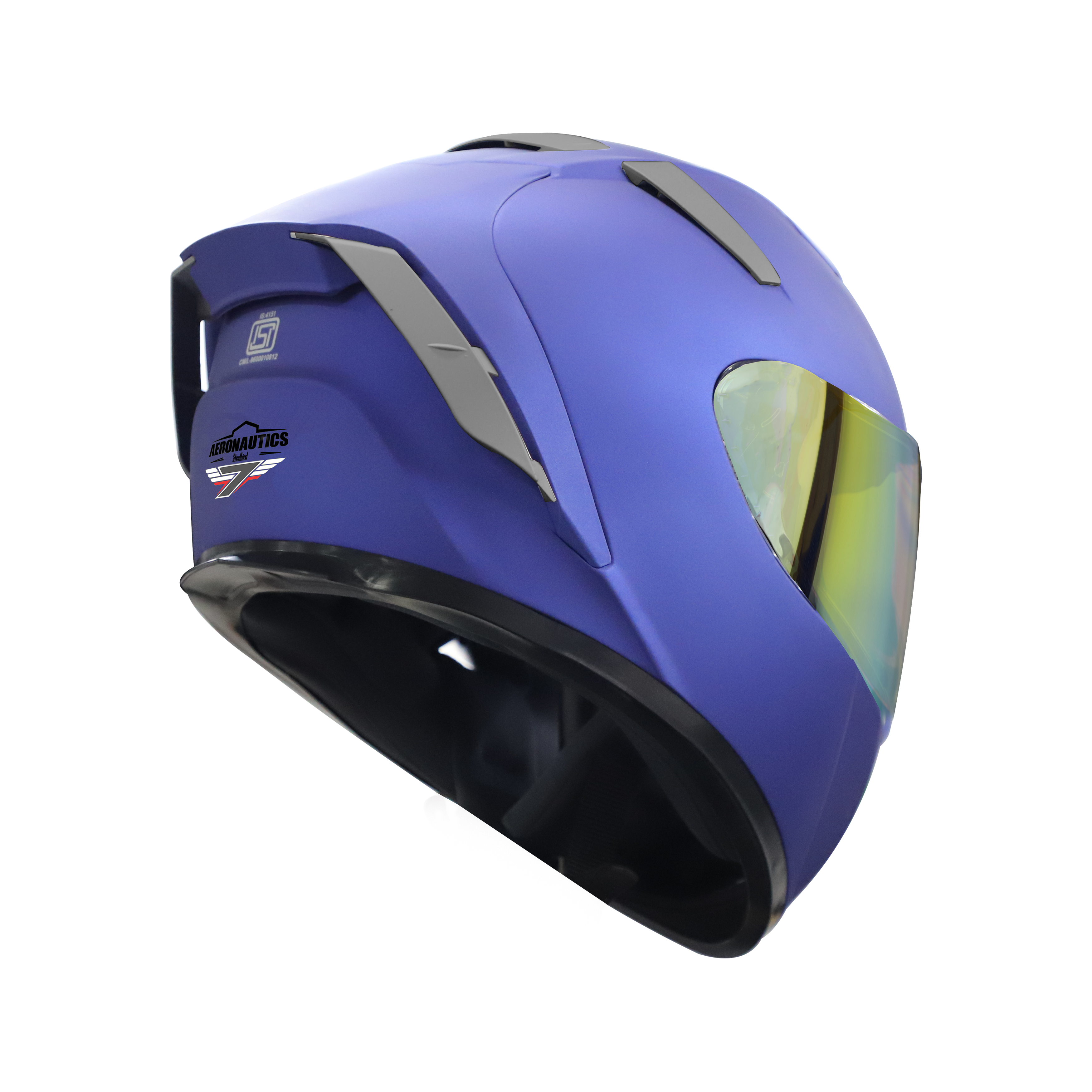 Steelbird SA-2 7Wings Super Aeronautics Full Face Helmet (Matt Y.Blue With Night Vision Gold Visor)