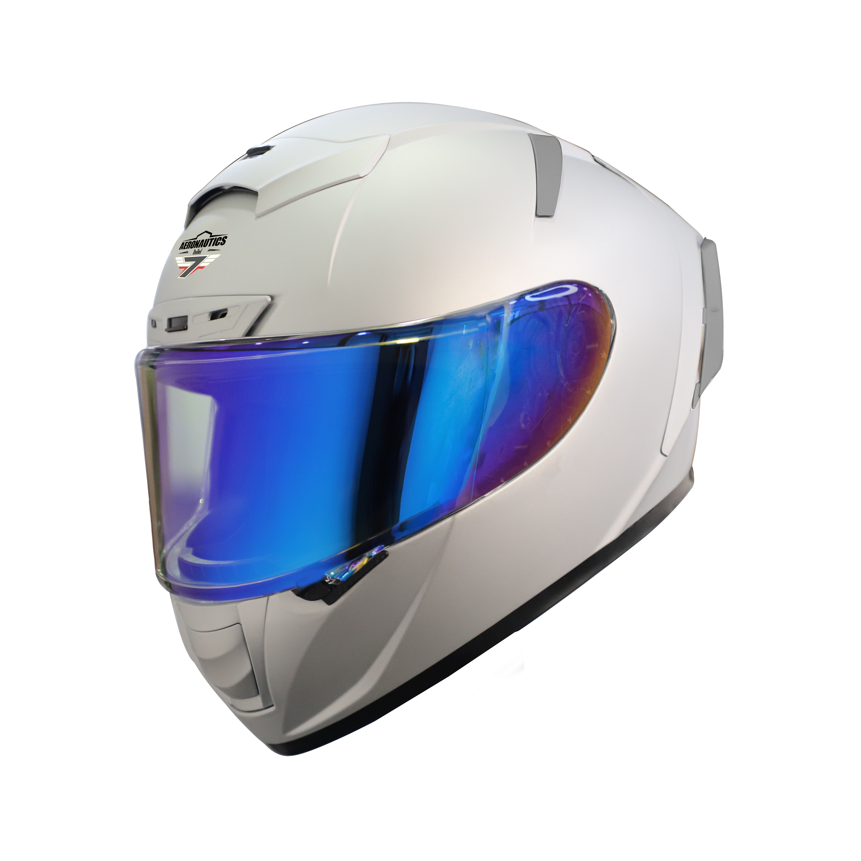 Steelbird SA-2 7Wings Super Aeronautics Full Face Helmet (Matt Silver With Night Vision Blue Visor)