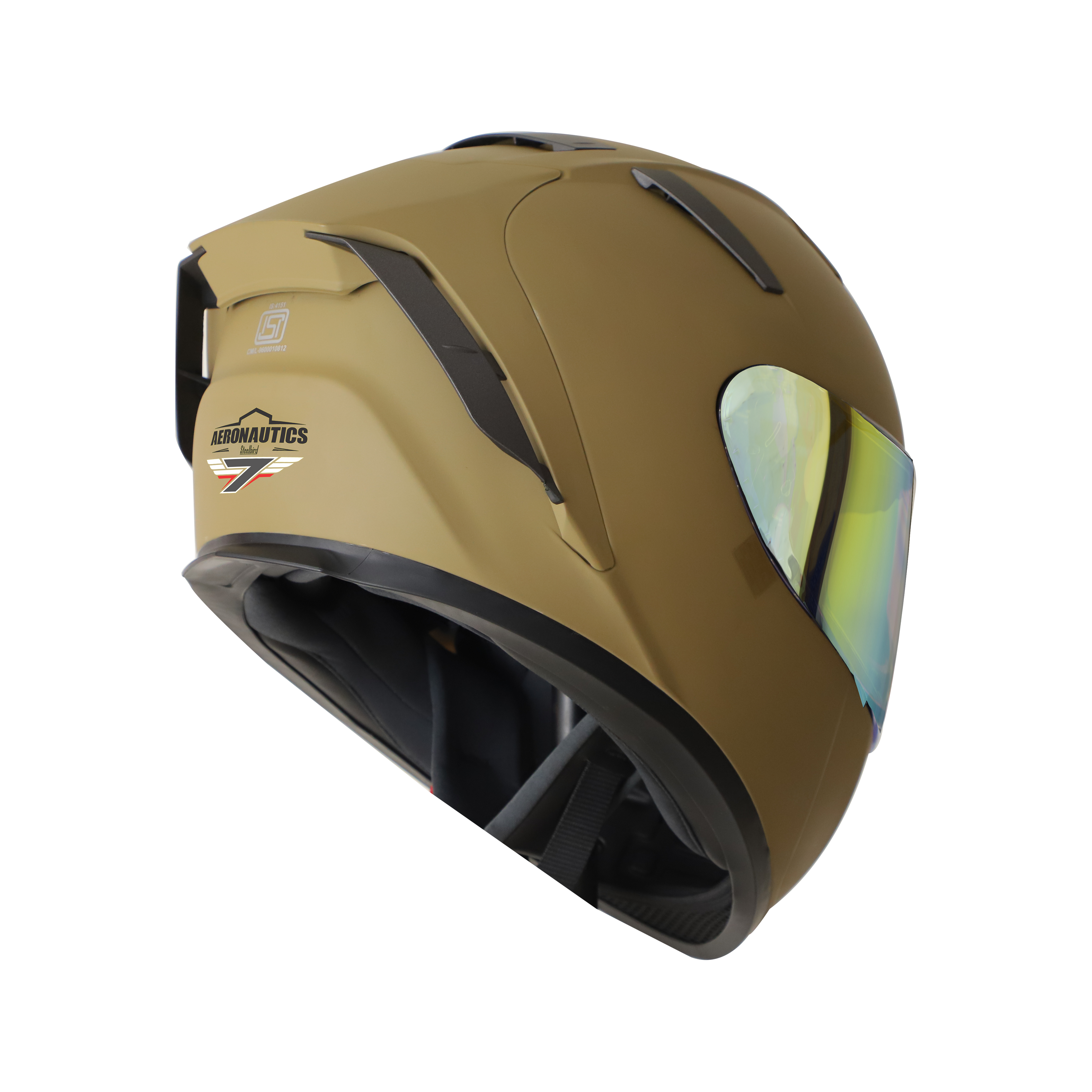Steelbird SA-2 7Wings Super Aeronautics Full Face Helmet (Matt Desert Storm With Night Vision Gold Visor)