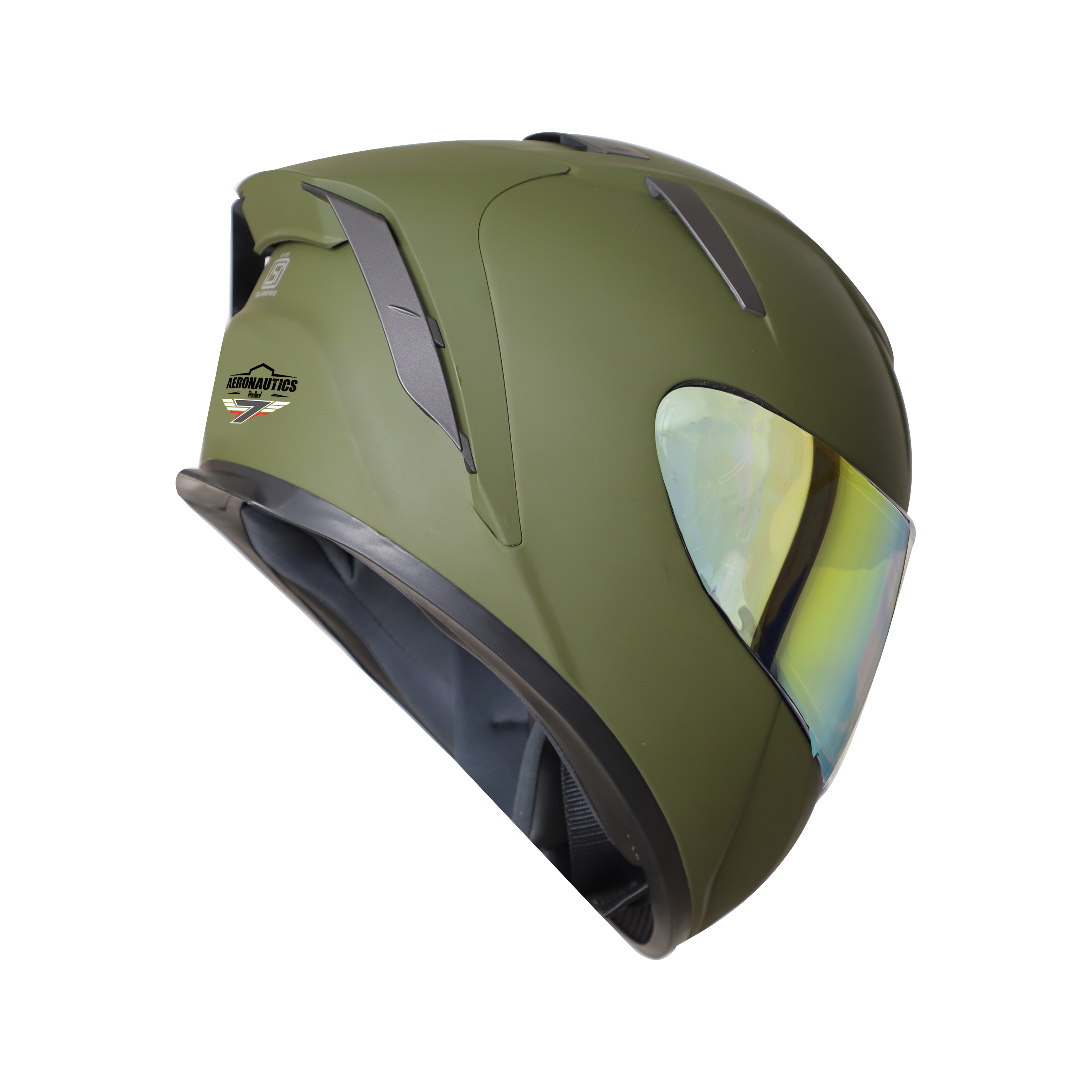 Steelbird SA-2 7Wings Super Aeronautics Full Face Helmet (Matt Battle Green With Night Vision Gold Visor)